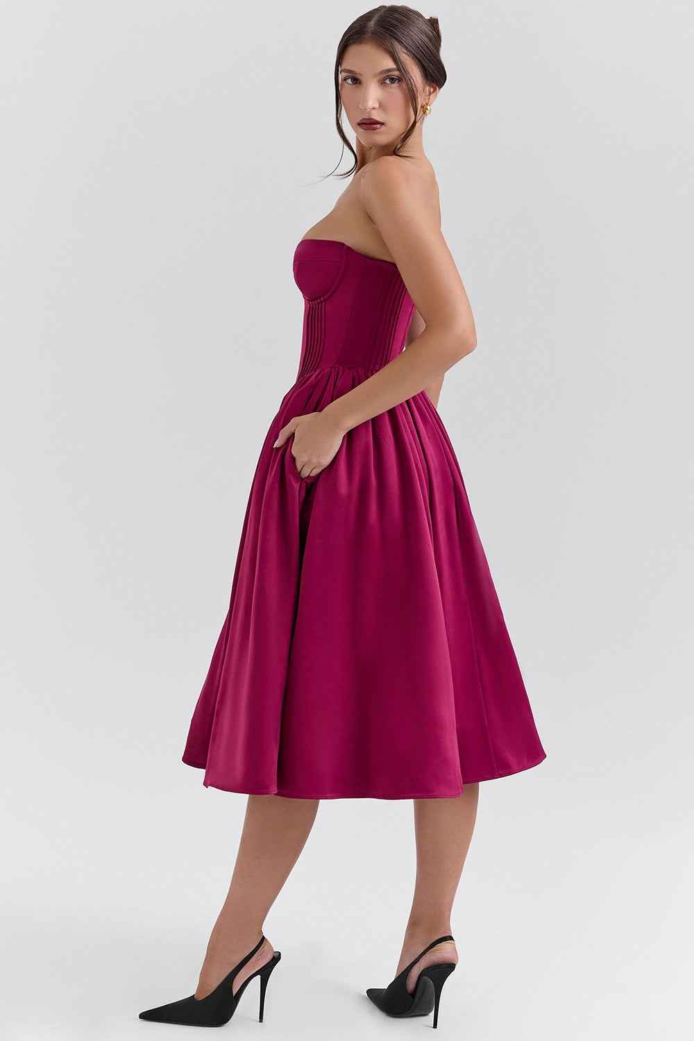 Sweetheart Midi Dress - Strapless Flared A-Line Skirt