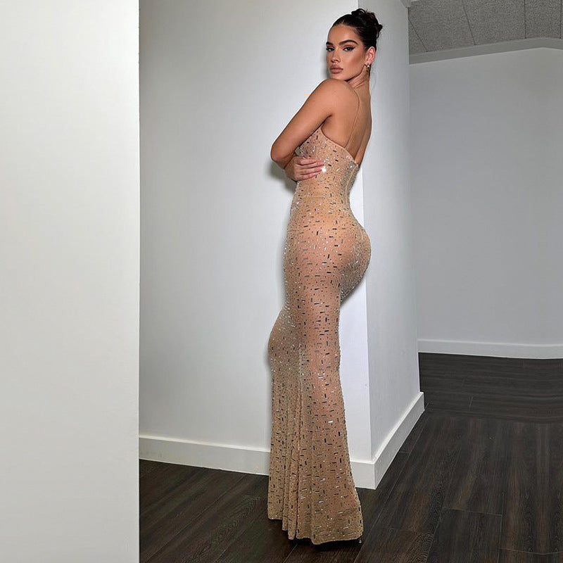 Mesh Perspective Evening Dress - Fishtail Maxi Gown