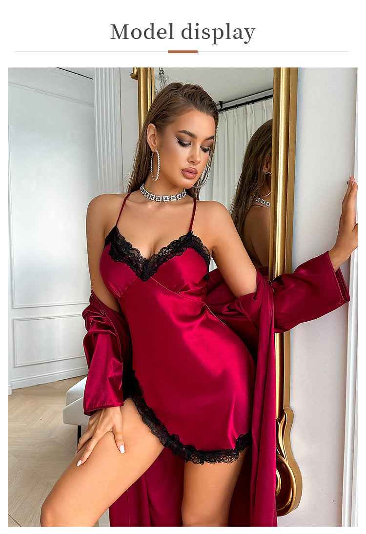 Satin Robe Set - Long Sleeve Robe and Slip Nightdress