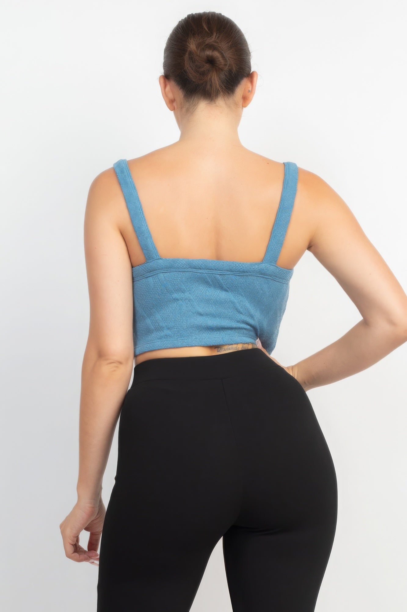 Denim Geometric Cami Puff Sleeves Blazer Top Set