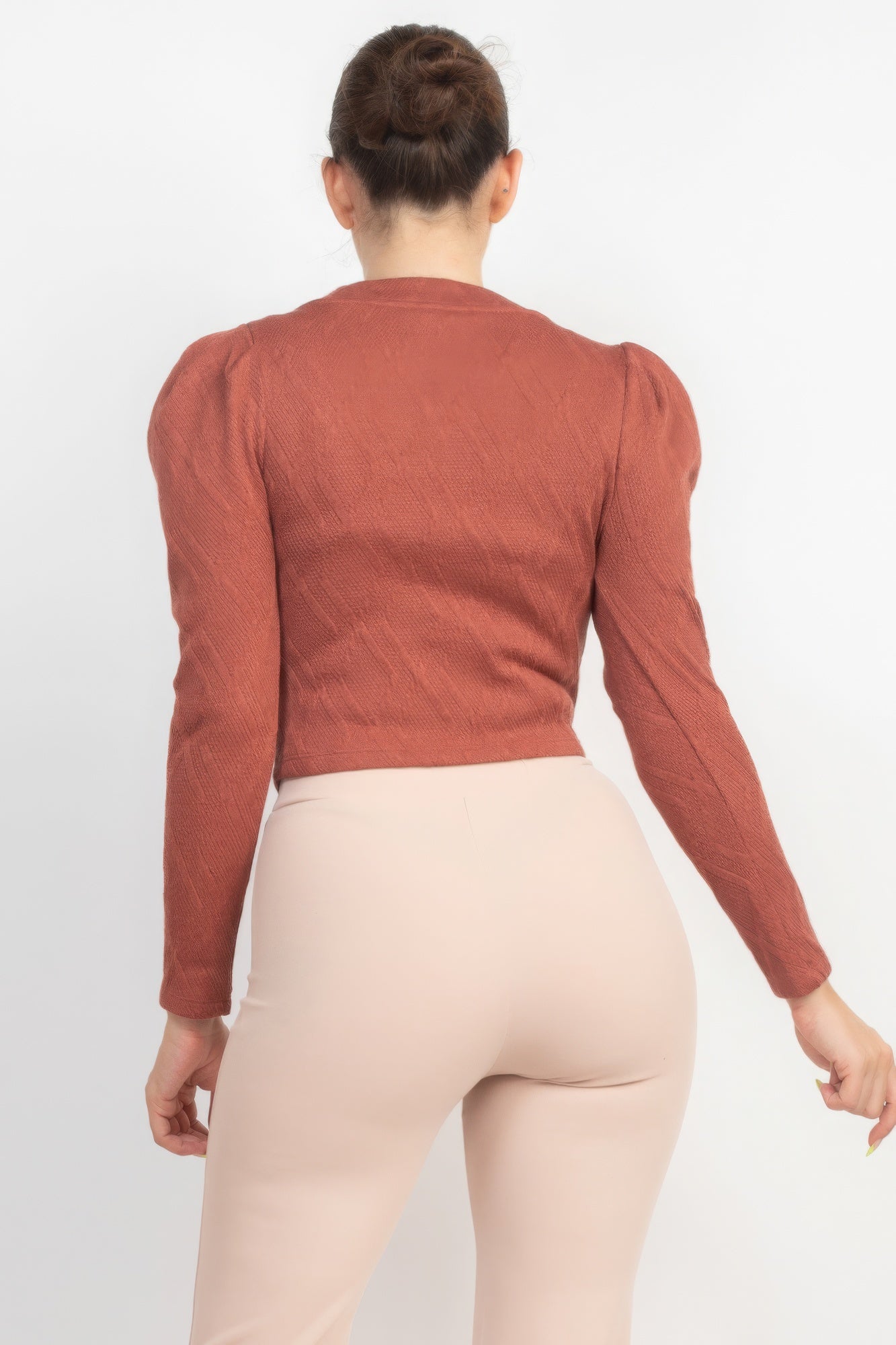 Smoky Mauve Geometric Cami Puff Sleeves Blazer Top Set