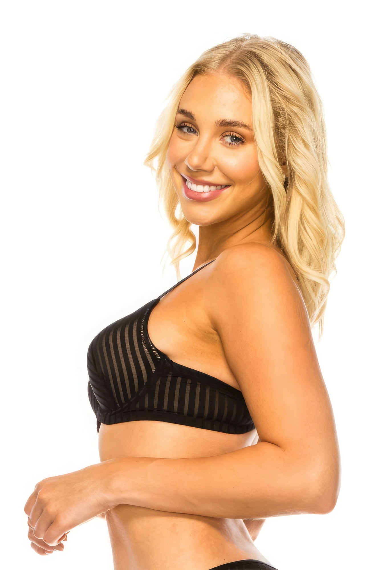 Stripe Lace Adjustable Underwire Bra