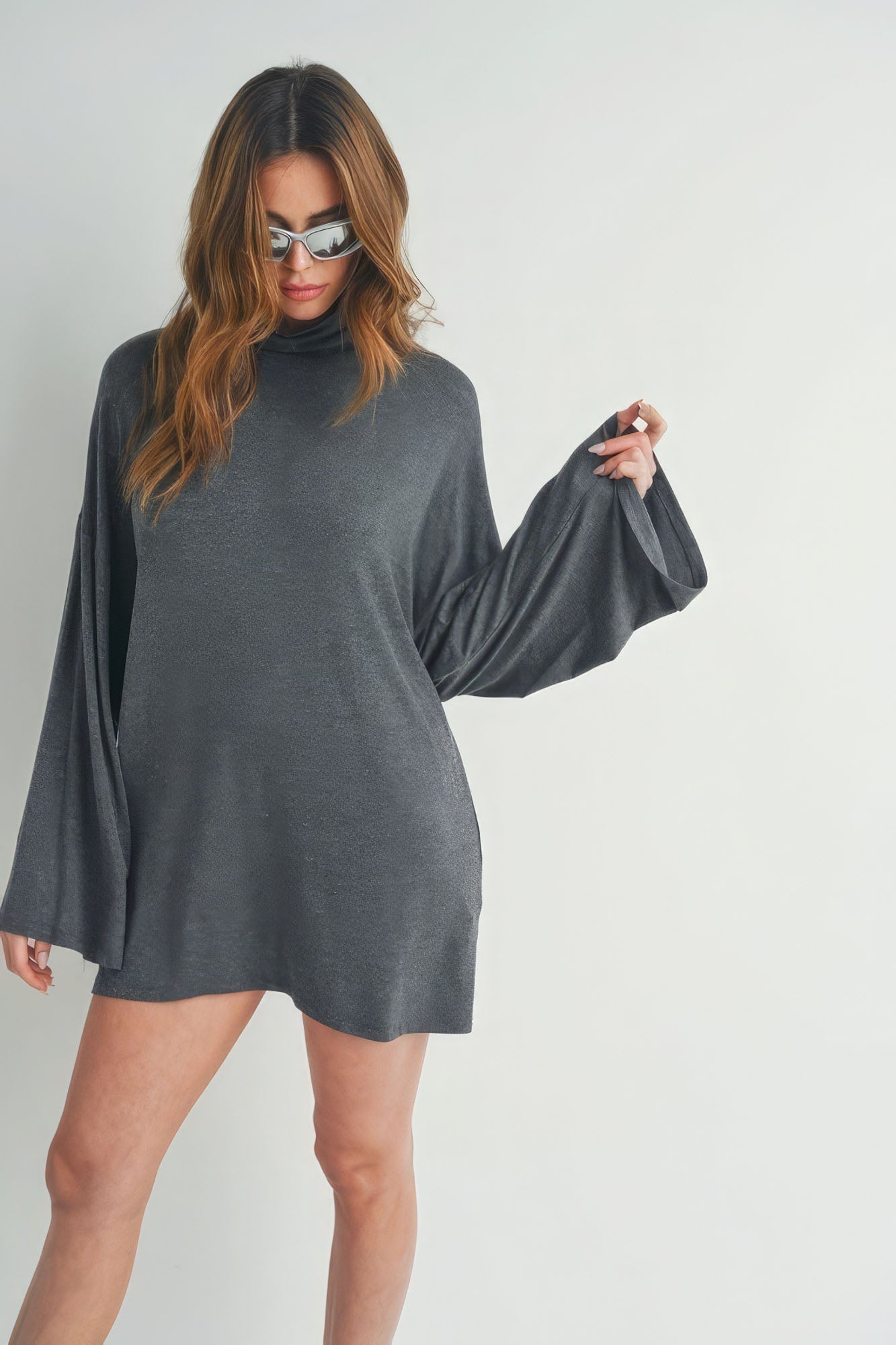 Bell Sleeve Turtle Neck Mini Dress