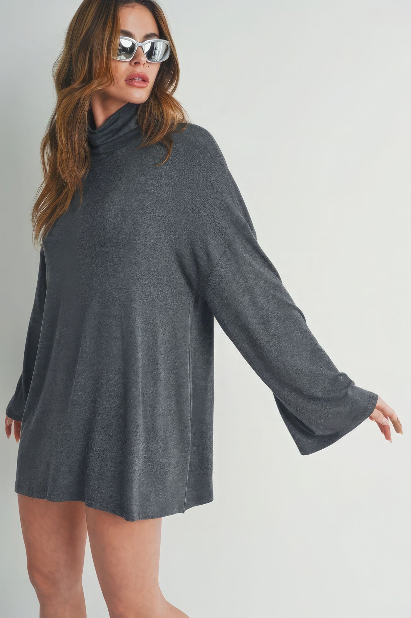 Bell Sleeve Turtle Neck Mini Dress