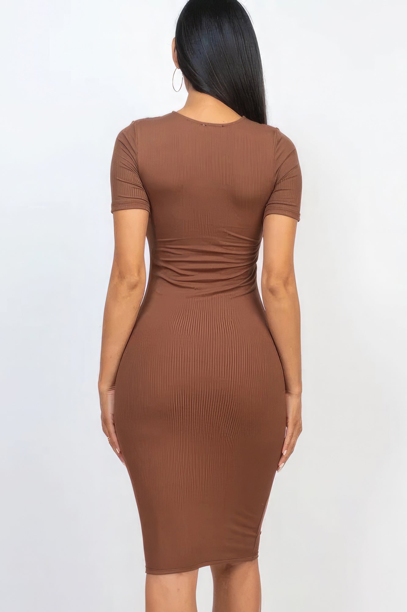 Ribbed Fitted Bodycon Casual Midi Dress