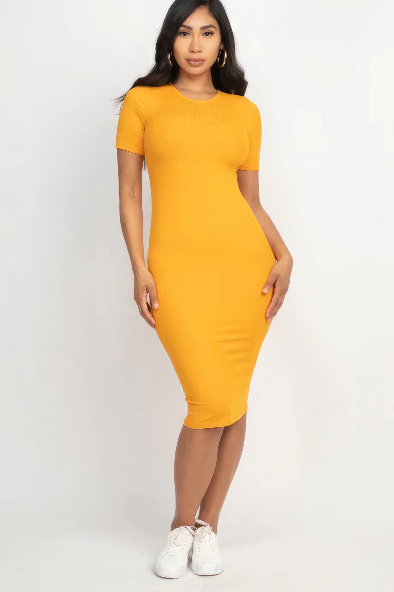 Ribbed Fitted Bodycon Casual Midi Dress