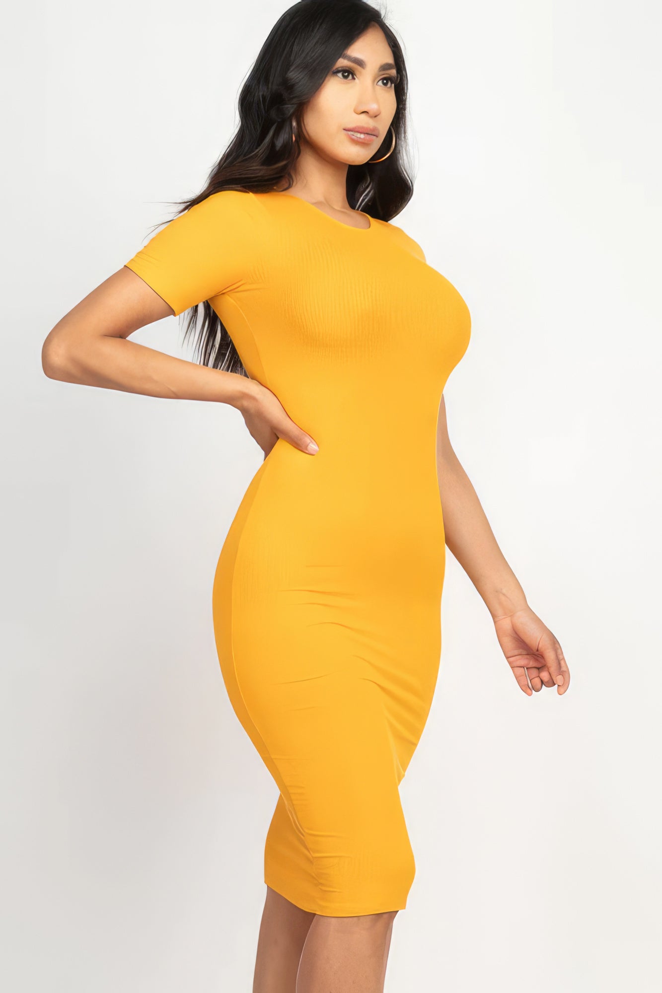 Ribbed Fitted Bodycon Casual Midi Dress