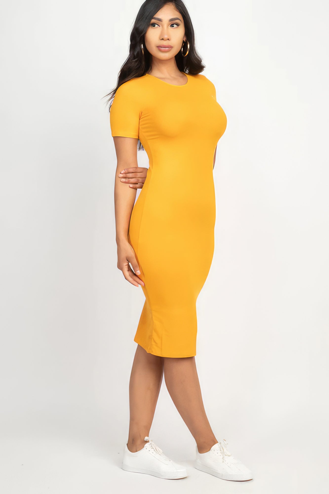 Ribbed Fitted Bodycon Casual Midi Dress
