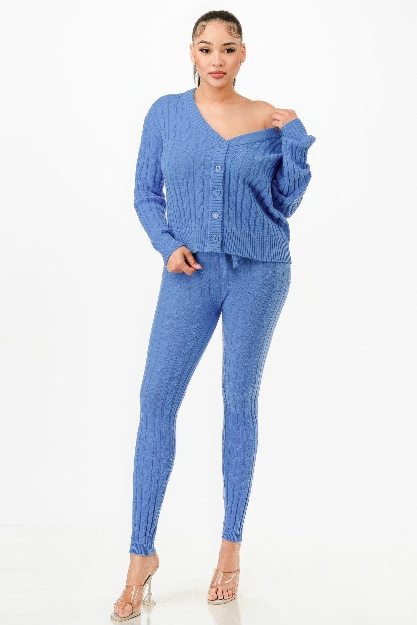 Cable Knit Sweater Cardigan Set