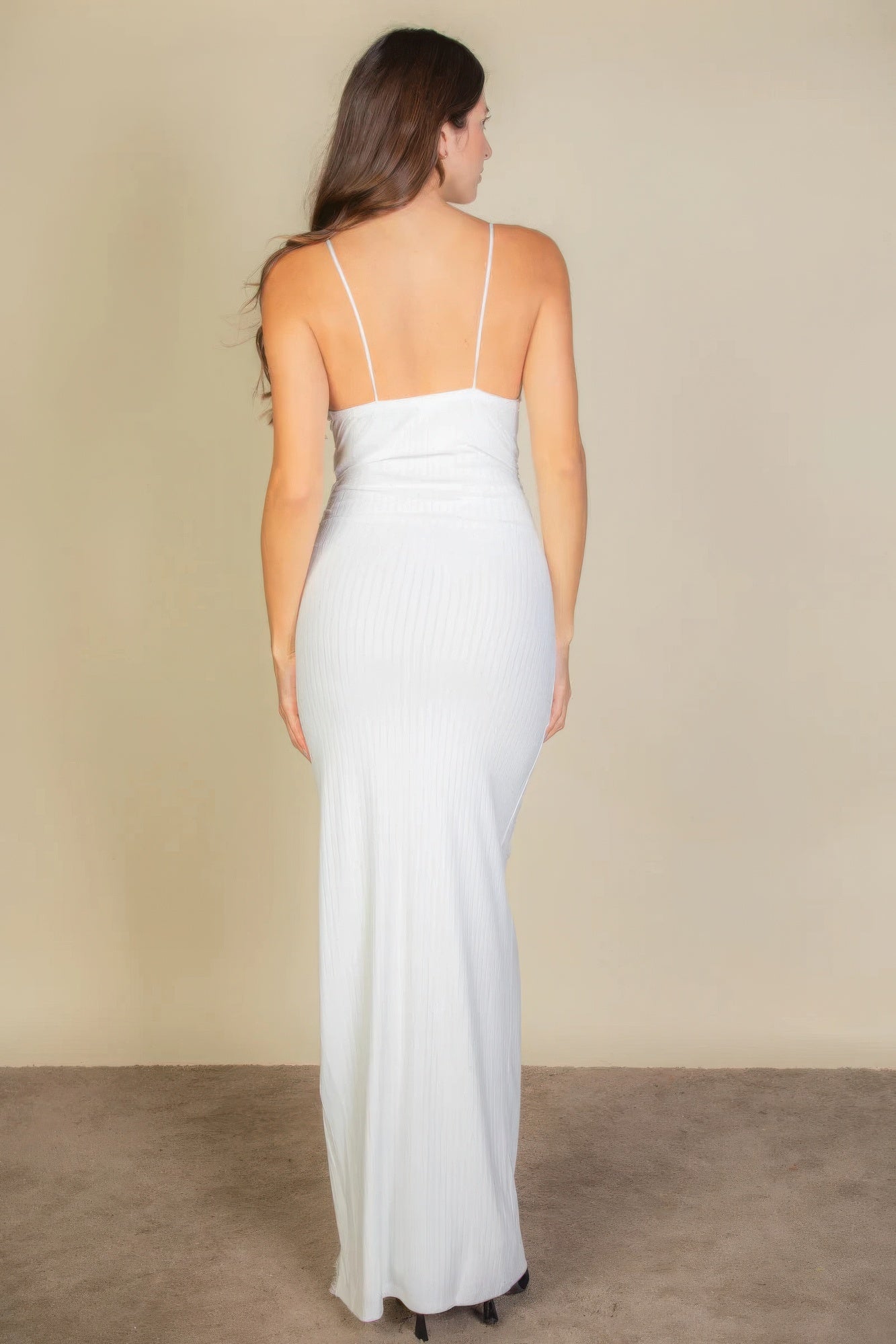 White Eyelash Lace Trim Split Thigh Cami Dress