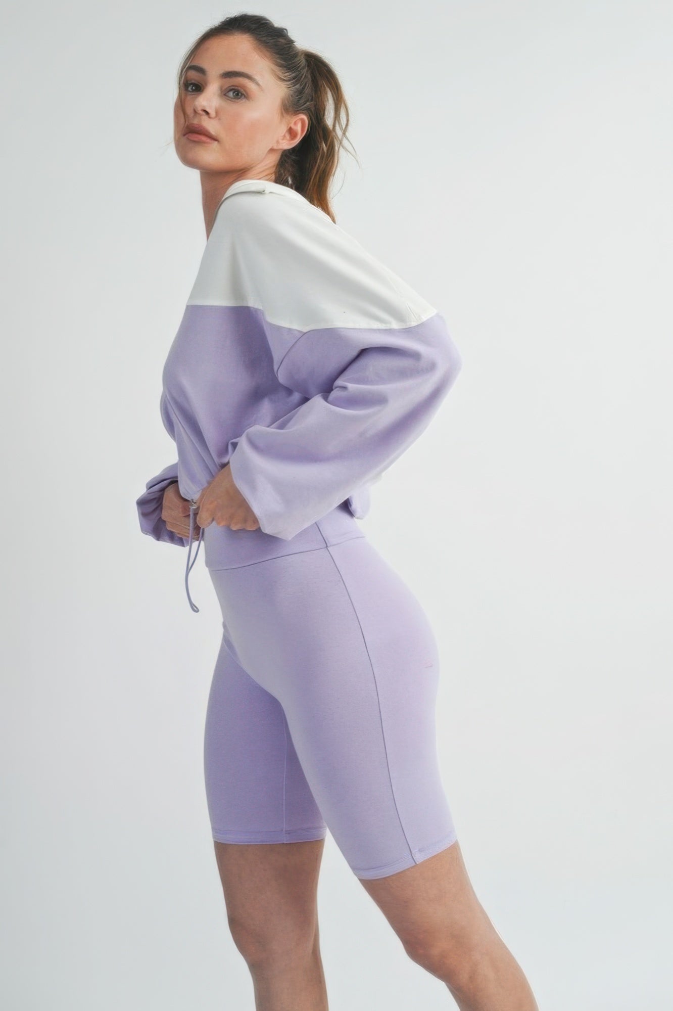 Half Zip Hoodie Top & Biker Shorts Set