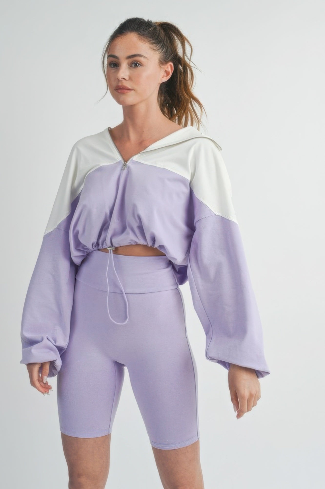 Half Zip Hoodie Top & Biker Shorts Set
