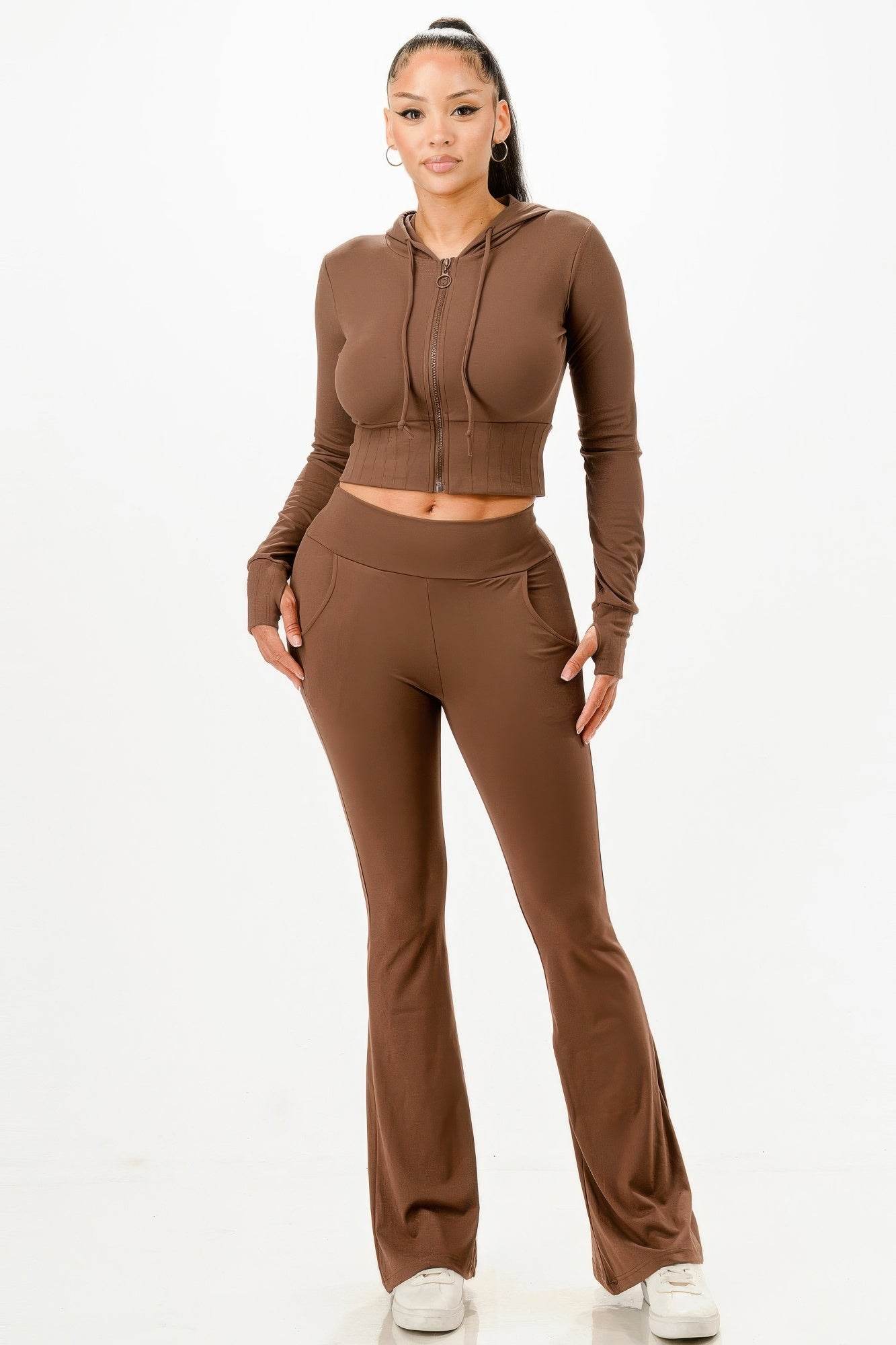 Butter Soft Crop Hoodie And Flare Pants Set - Fashions Envy