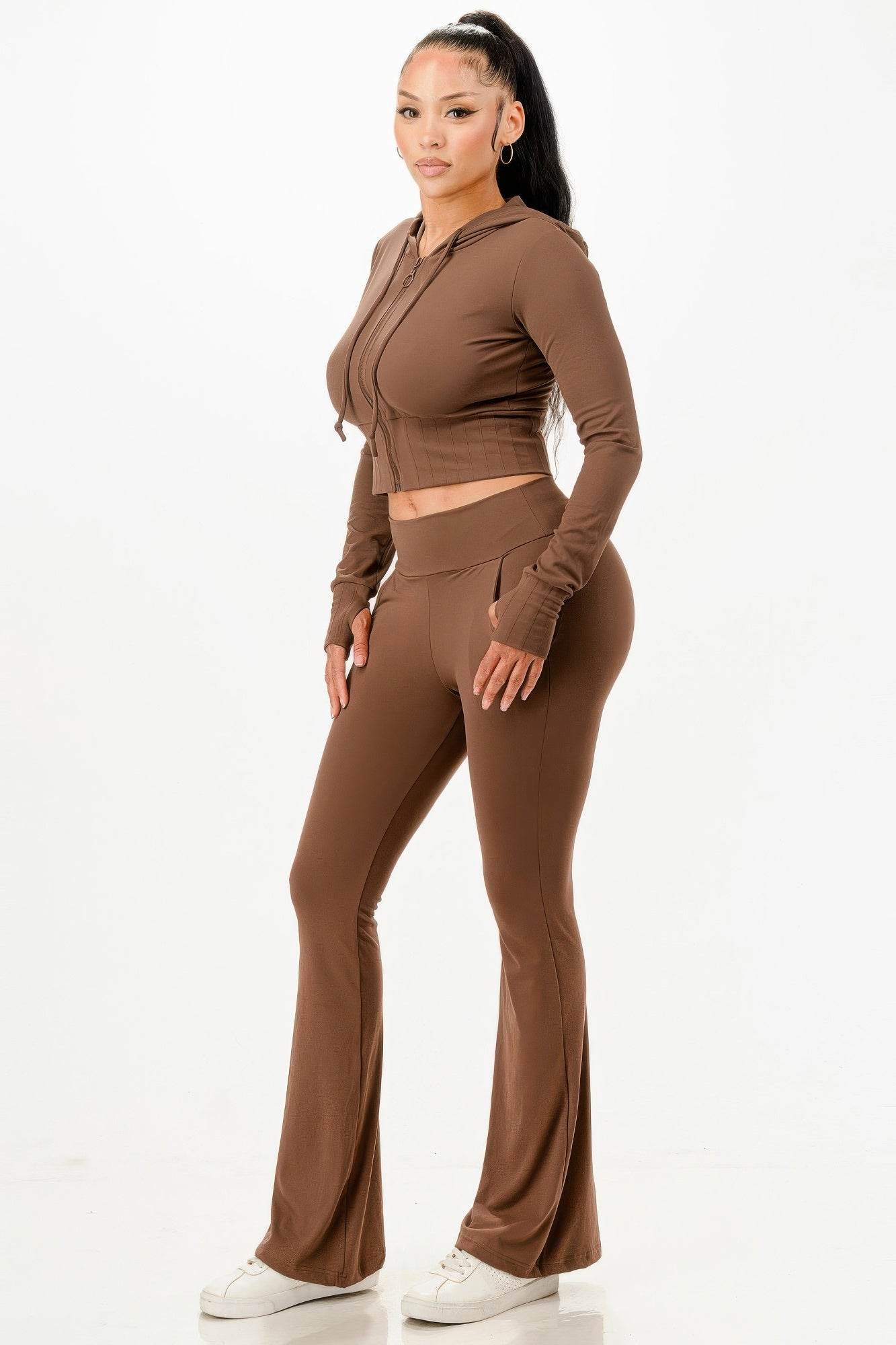 Butter Soft Crop Hoodie And Flare Pants Set - Fashions Envy
