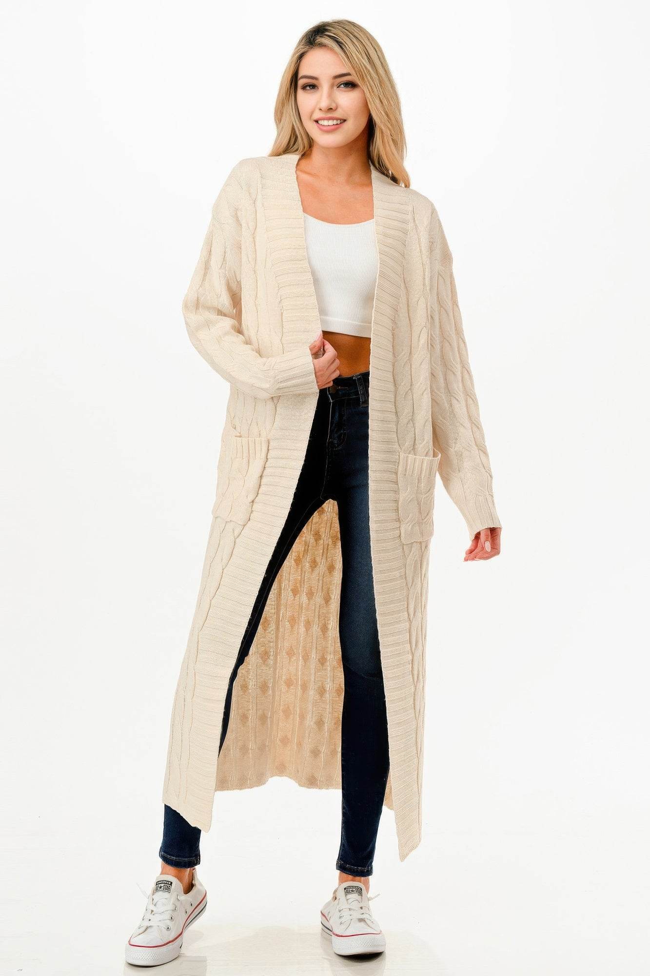 Cable Knit Long Cardigan Sweater - Cozy Layering Cardigan - Fashions Envy