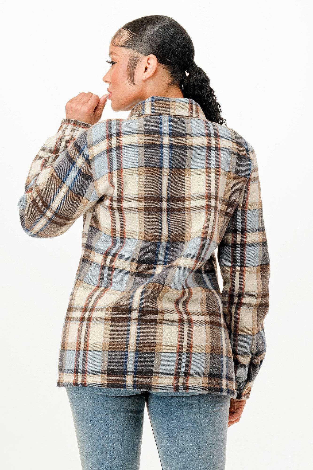 Button Down Sherpa Lined Flannel Warm Jacket - Fashions Envy