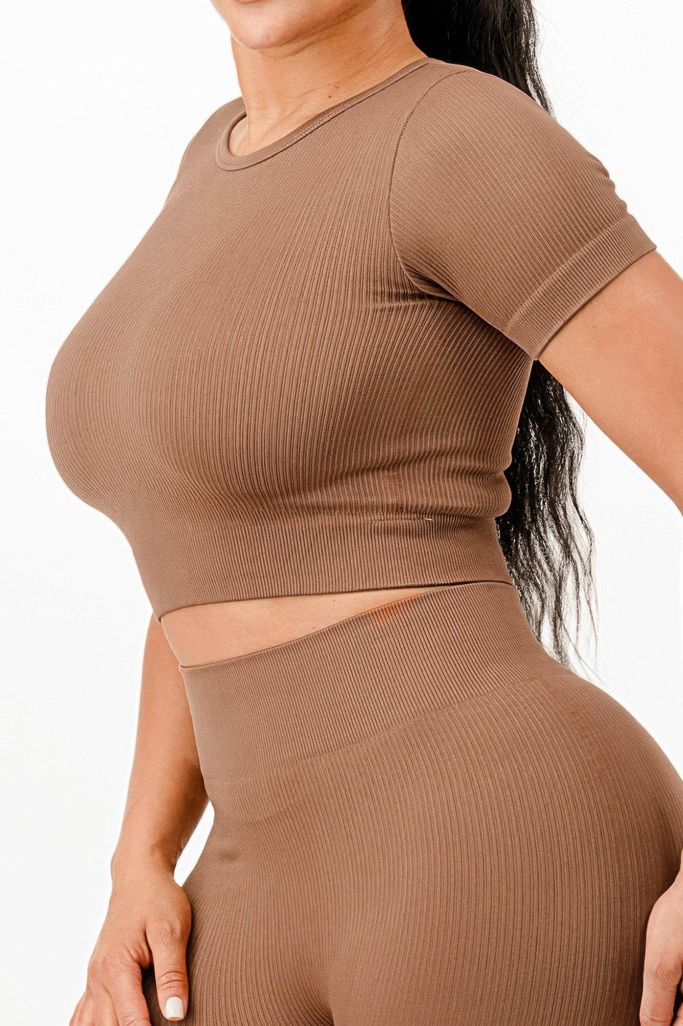 Ribbed Seamless T-shirt And Leggings Set - Fashions Envy