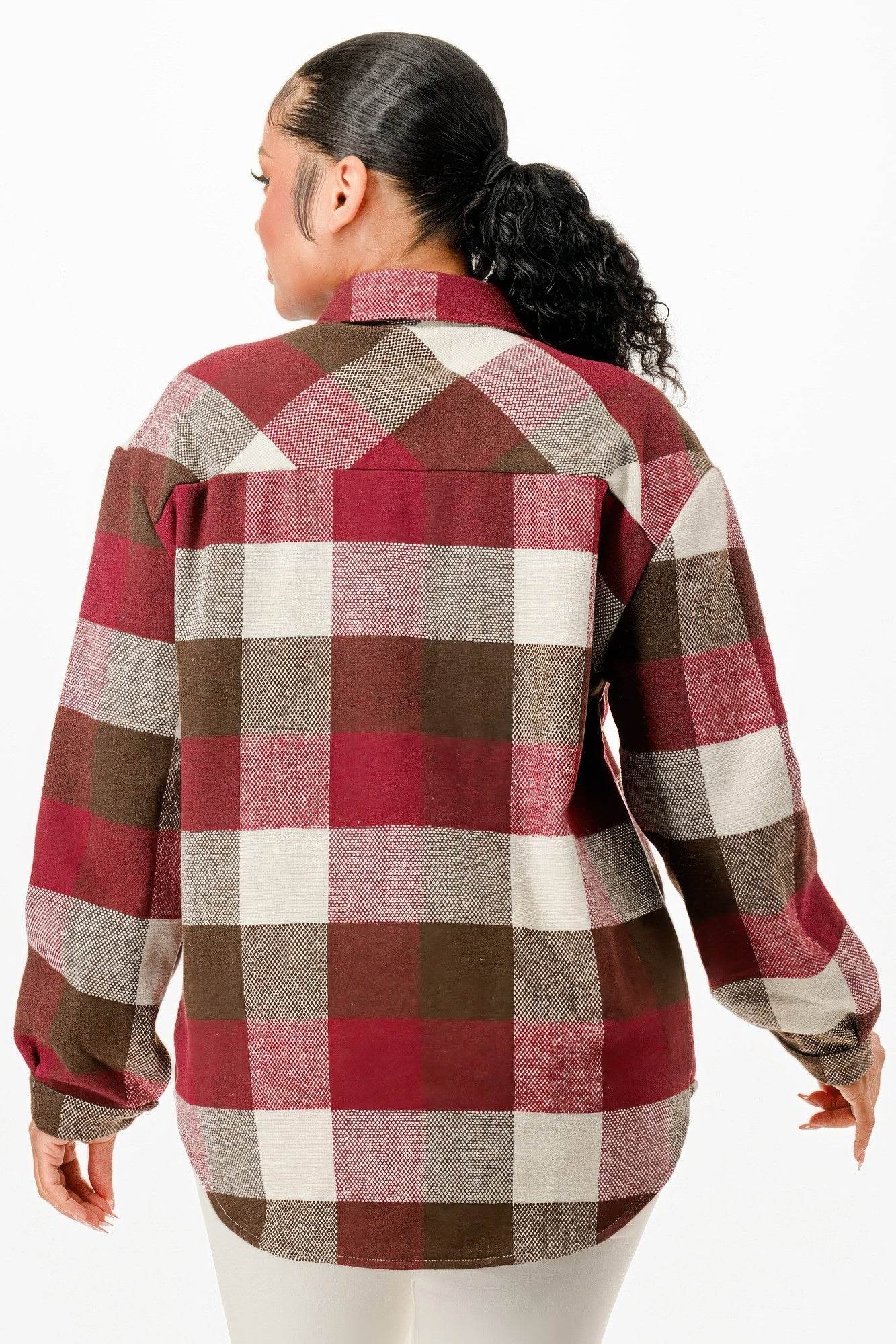 Button Down Relaxed Fit Flannel Jacket - Fashions Envy