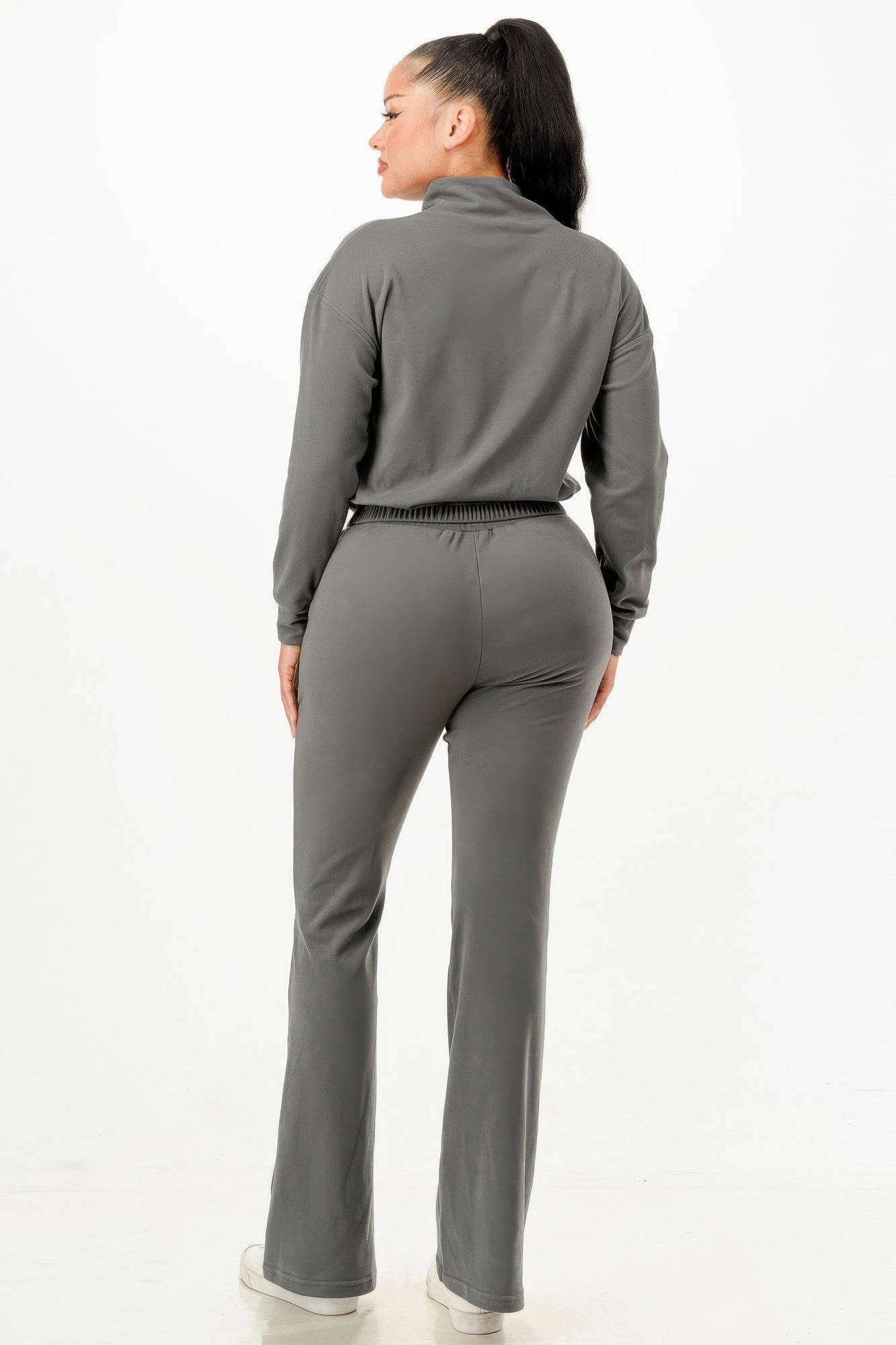 Soft Zip-up Flare-Fit Pants Track Suit Set - Fashions Envy