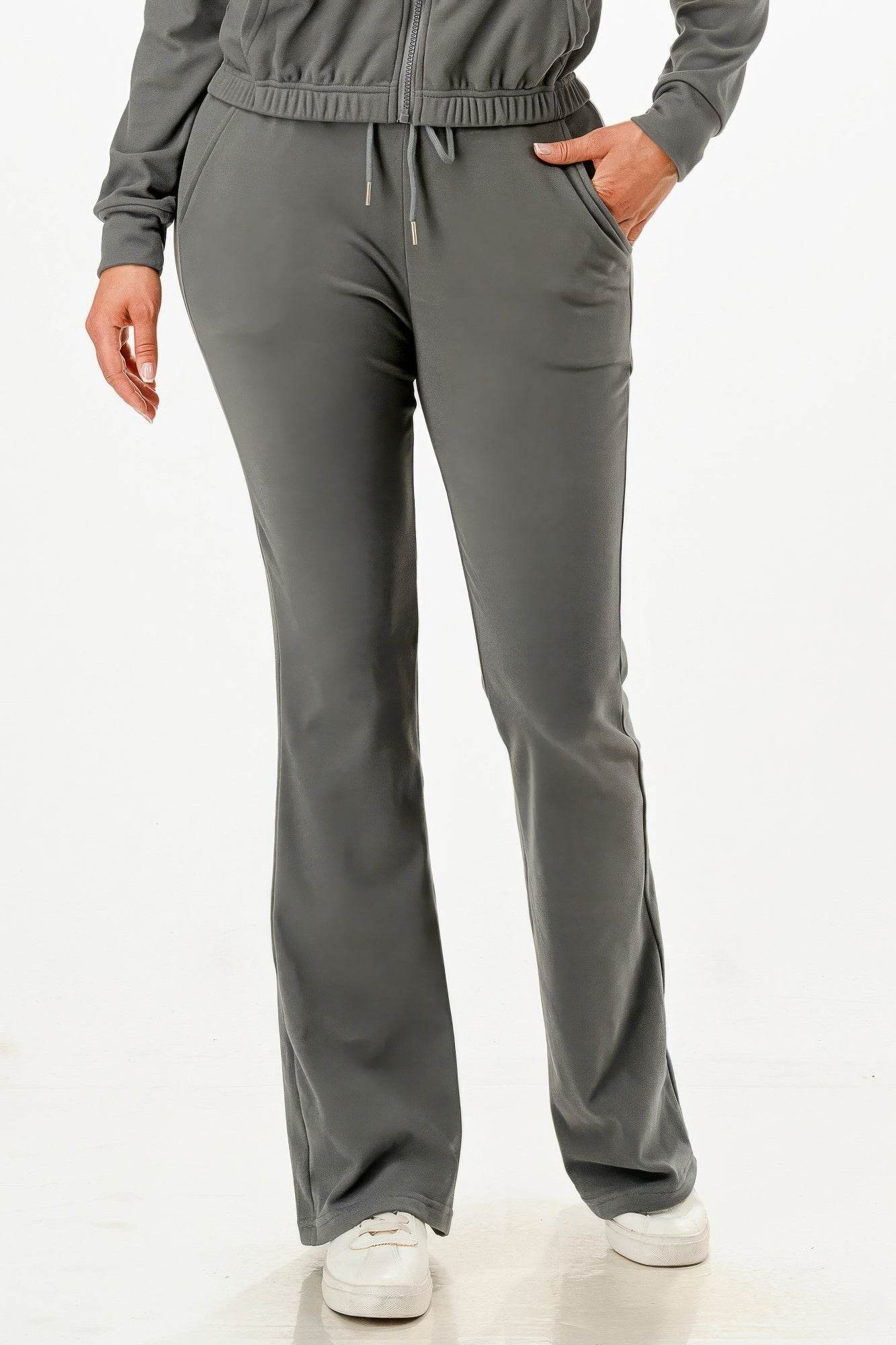 Soft Zip-up Flare-Fit Pants Track Suit Set - Fashions Envy