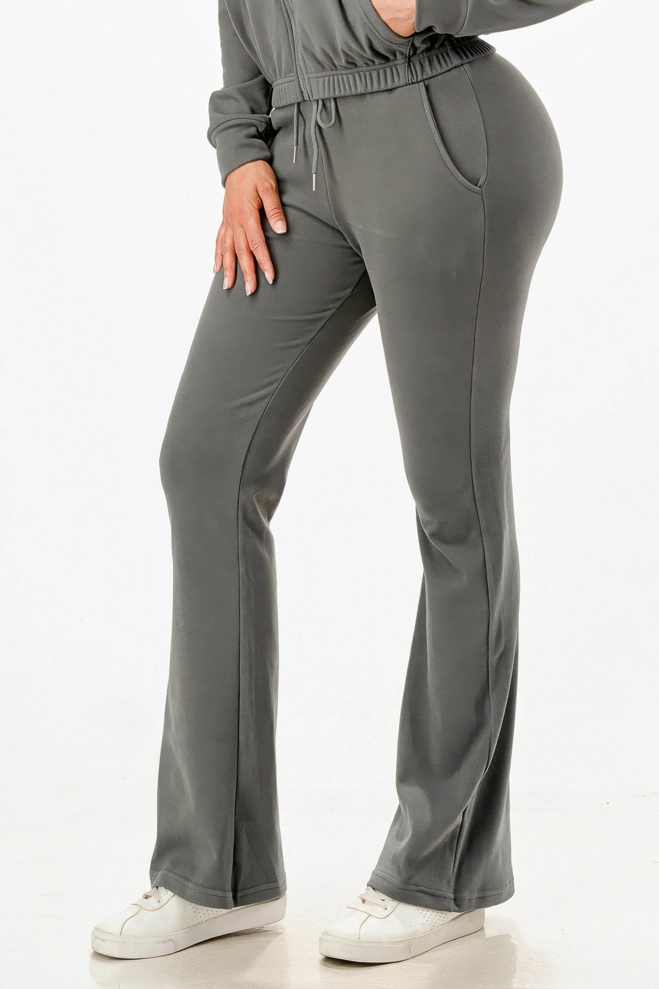 Soft Zip-up Flare-Fit Pants Track Suit Set - Fashions Envy