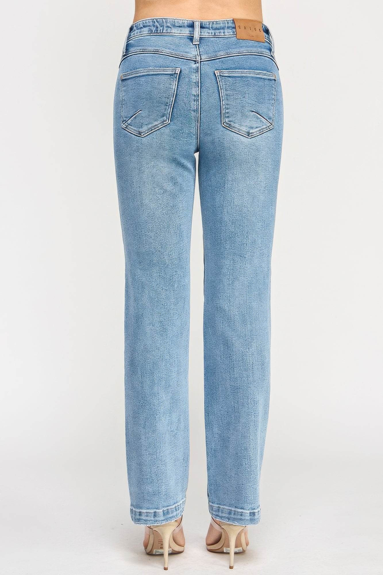 High Rise Dad Jeans - Scallop Pocket Relaxed Fit - Fashions Envy