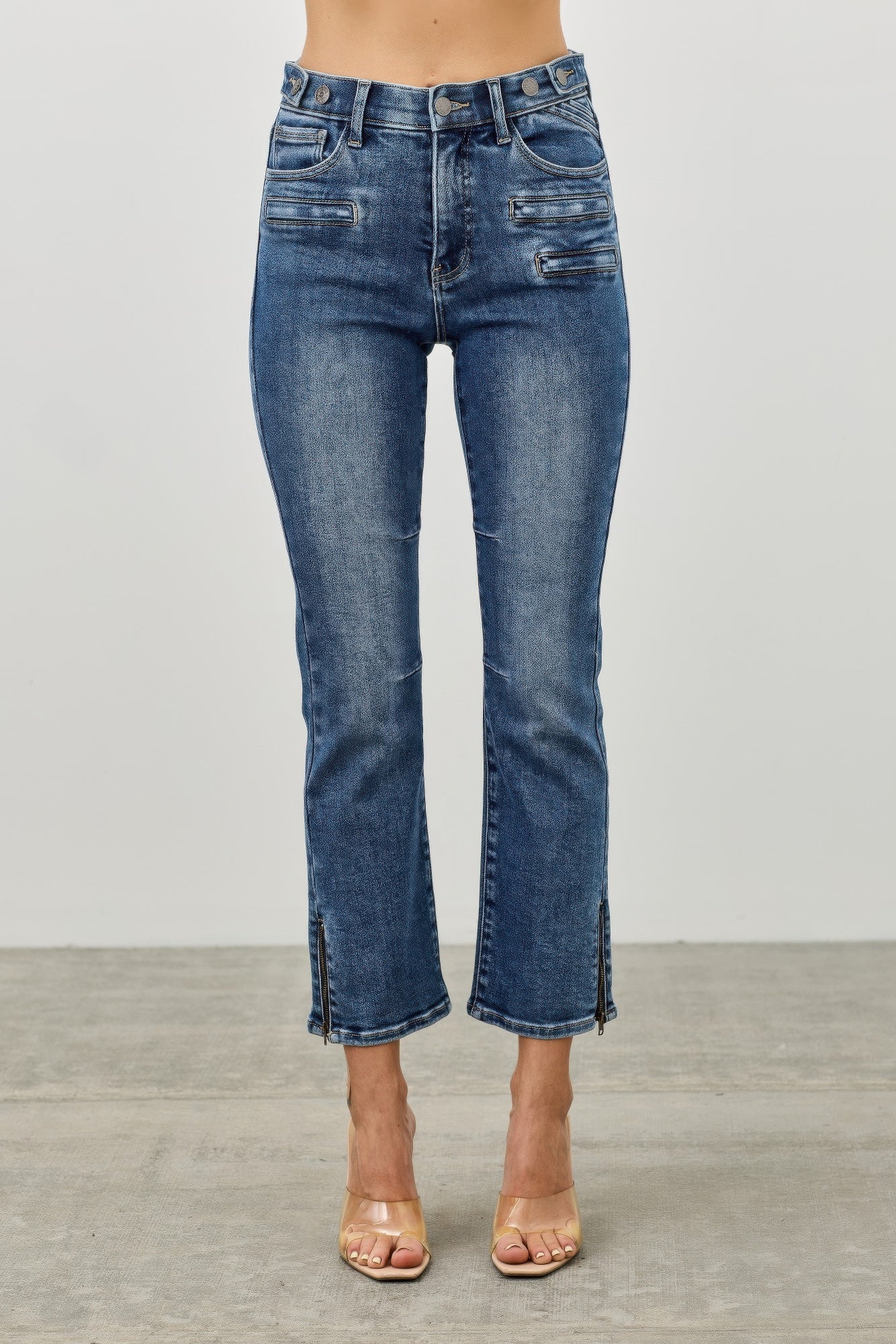 Mid Rise Skinny Crop Jeans - Tummy Control Stretch Denim - Fashions Envy
