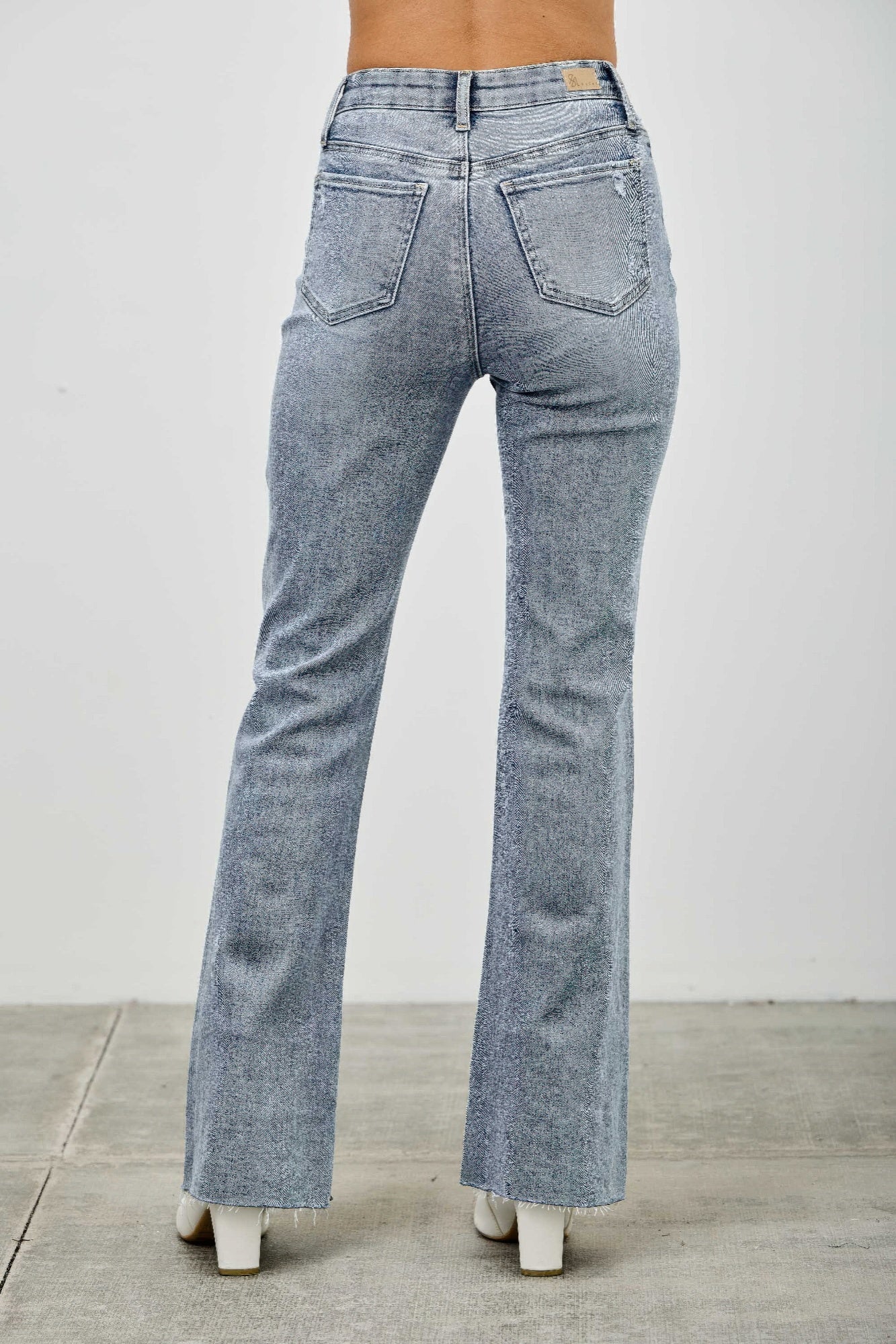 High Rise Kick Flare Jeans - Rhinestone Embellished Denim - Fashions Envy