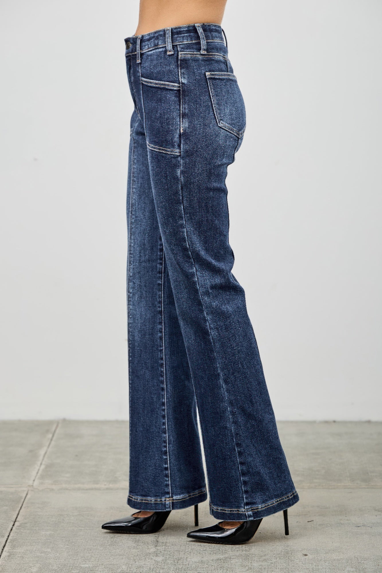 High Rise Boot Cut Jeans - Seam Detail Stretch Denim - Fashions Envy