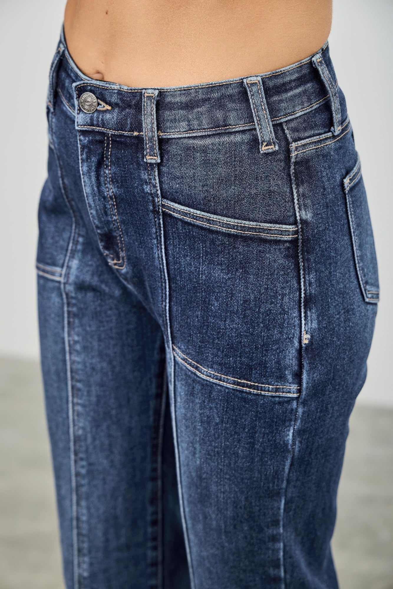 High Rise Boot Cut Jeans - Seam Detail Stretch Denim - Fashions Envy