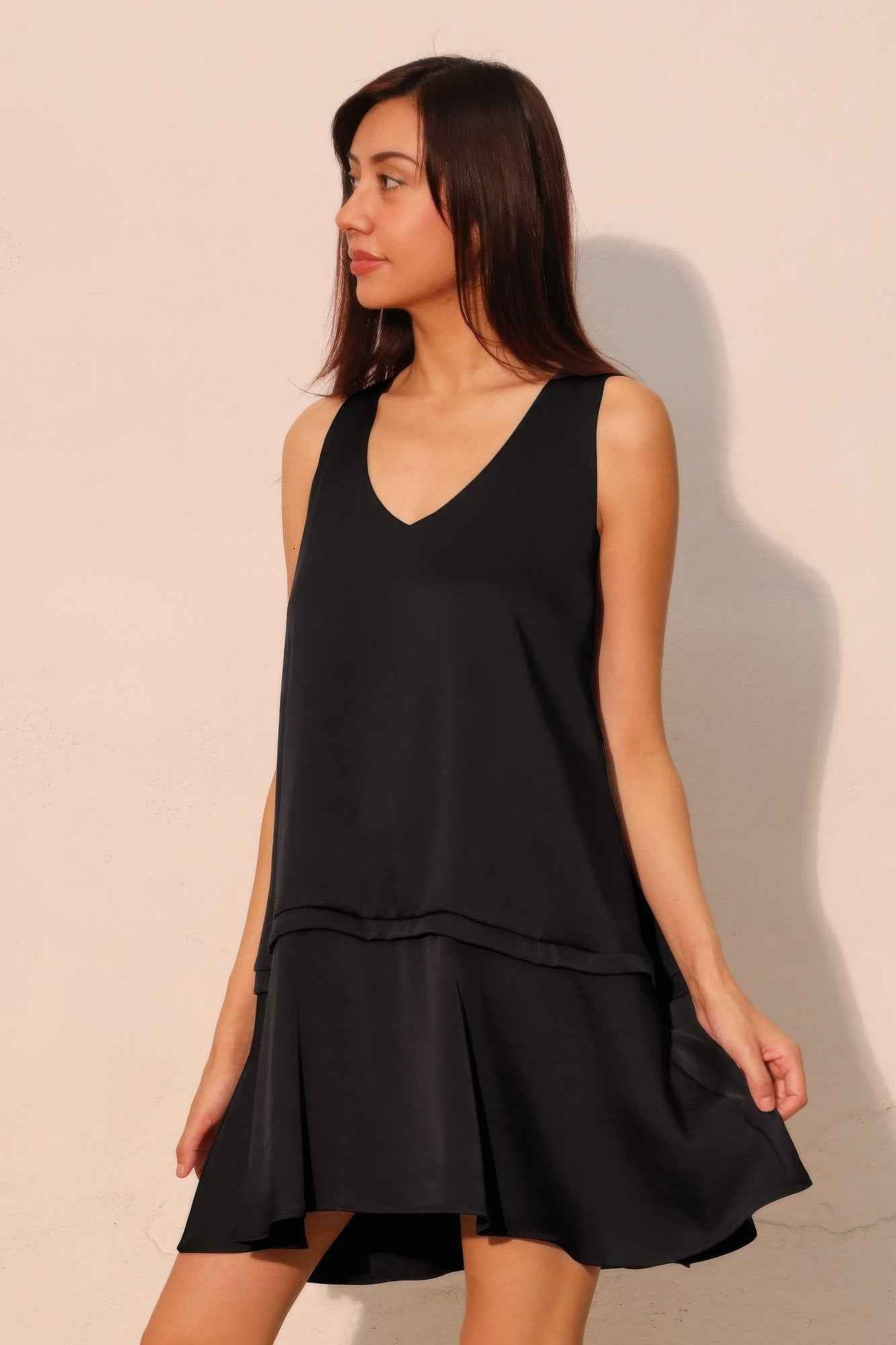 Washed Poly Silk Band Swing Dress