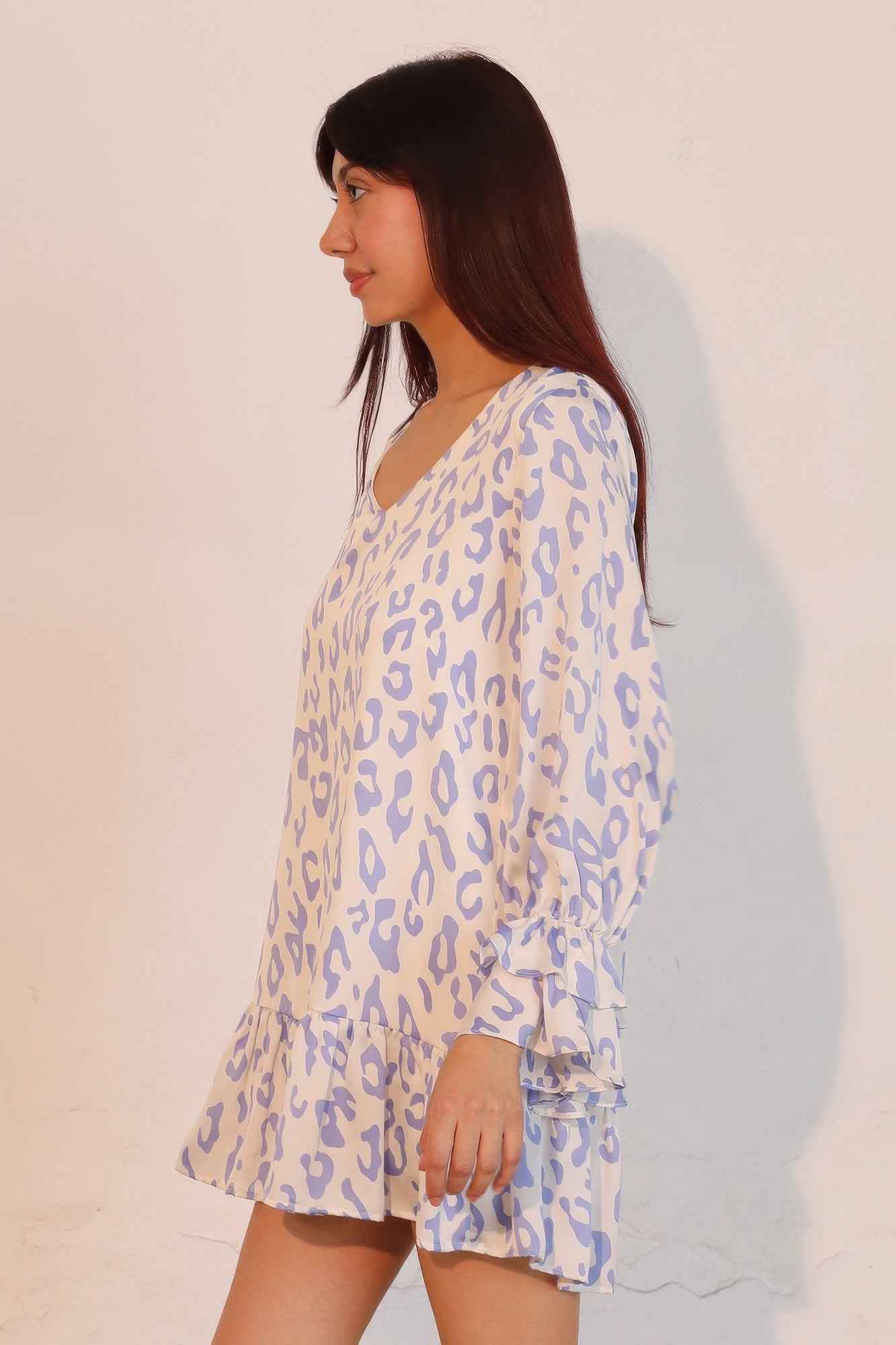Simple Leopard Dress With Ruffle Cuff