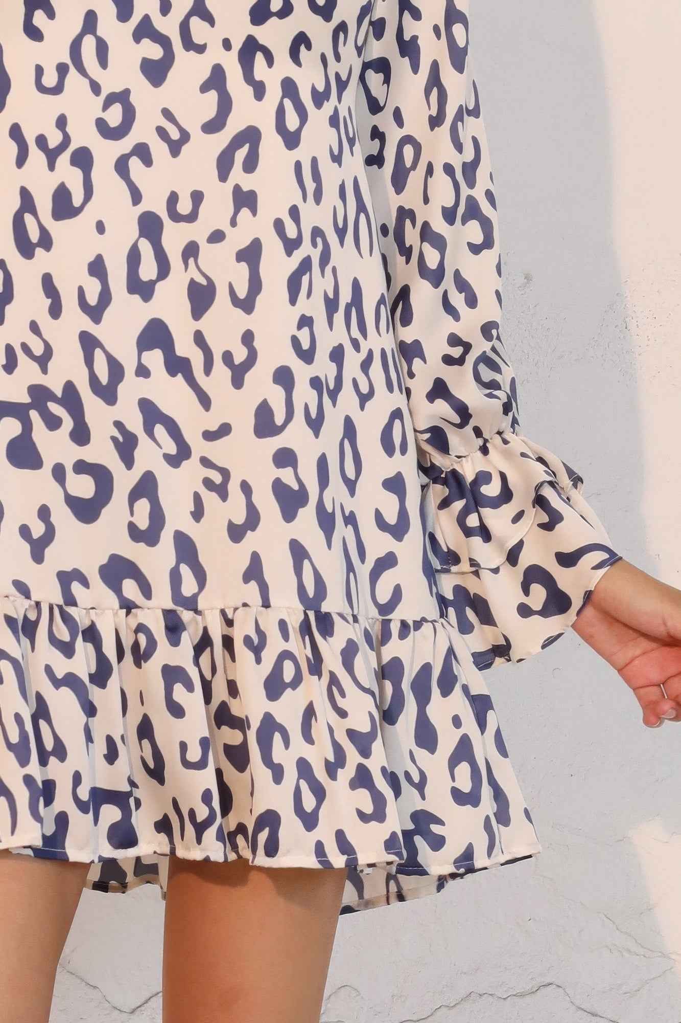 Simple Leopard Dress With Ruffle Cuff