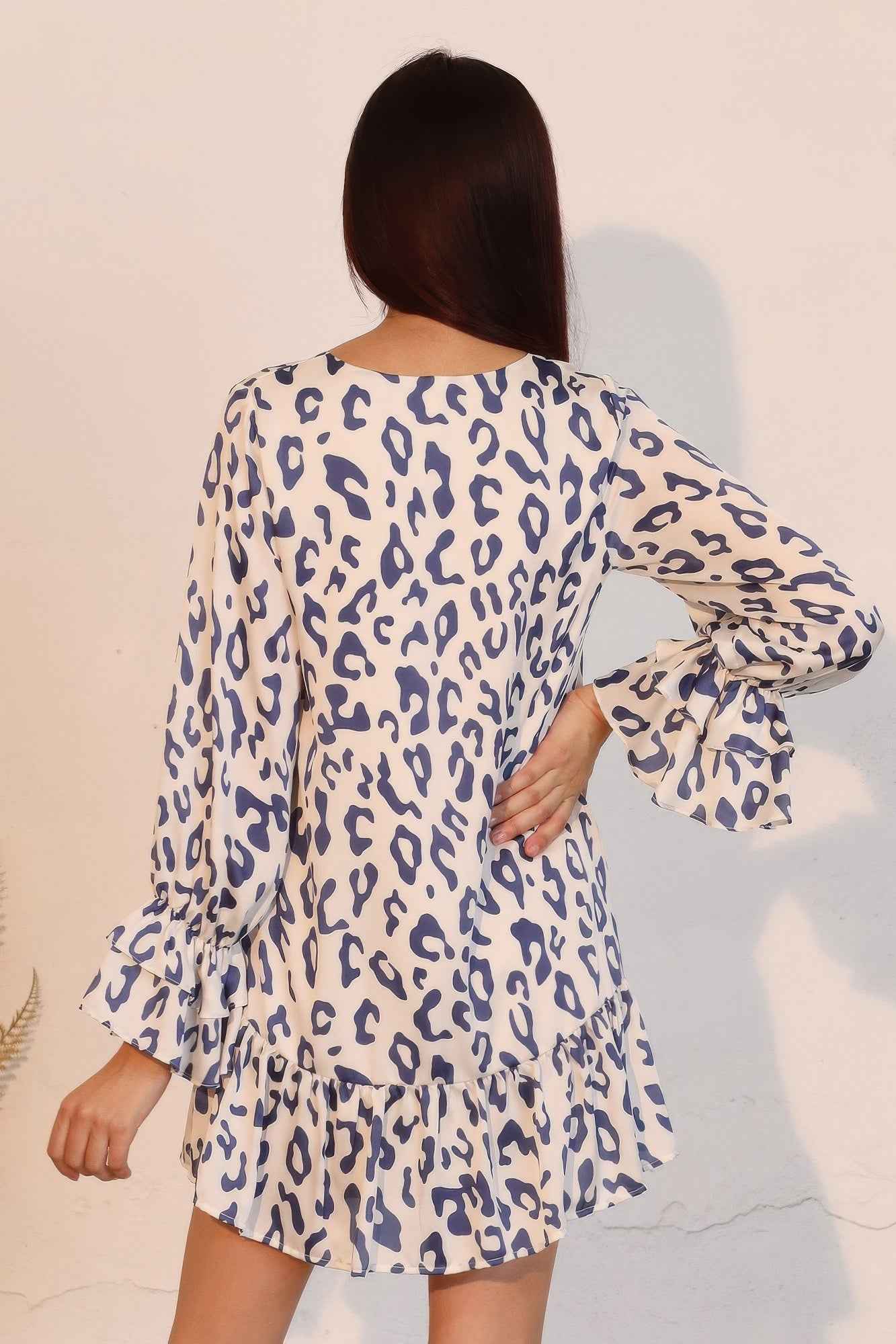 Simple Leopard Dress With Ruffle Cuff