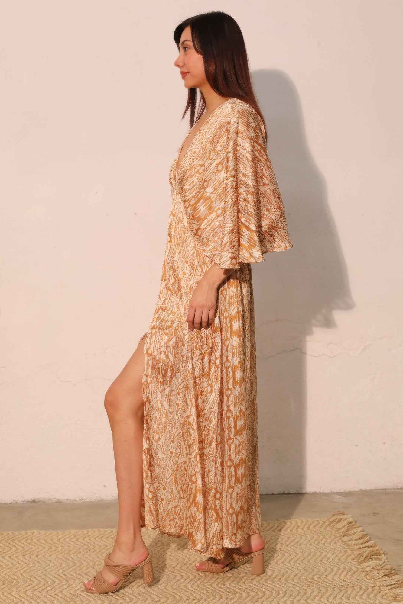 Bohemian Lurex Chiffon Cape Maxi Dress