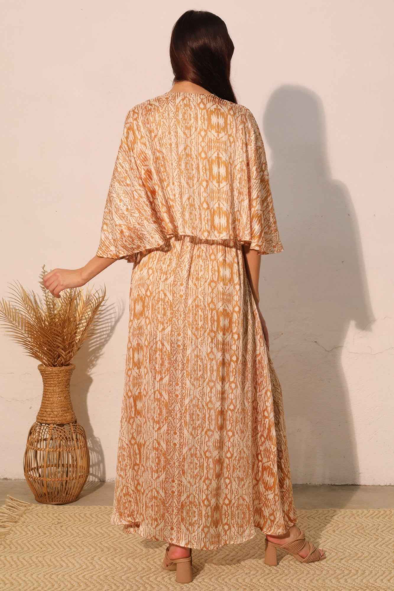 Bohemian Lurex Chiffon Cape Maxi Dress
