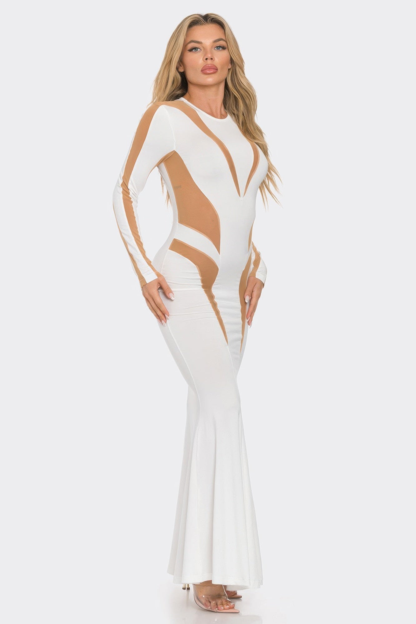 White Maxi Dress - Mesh Cut Out Detail - Fashions Envy