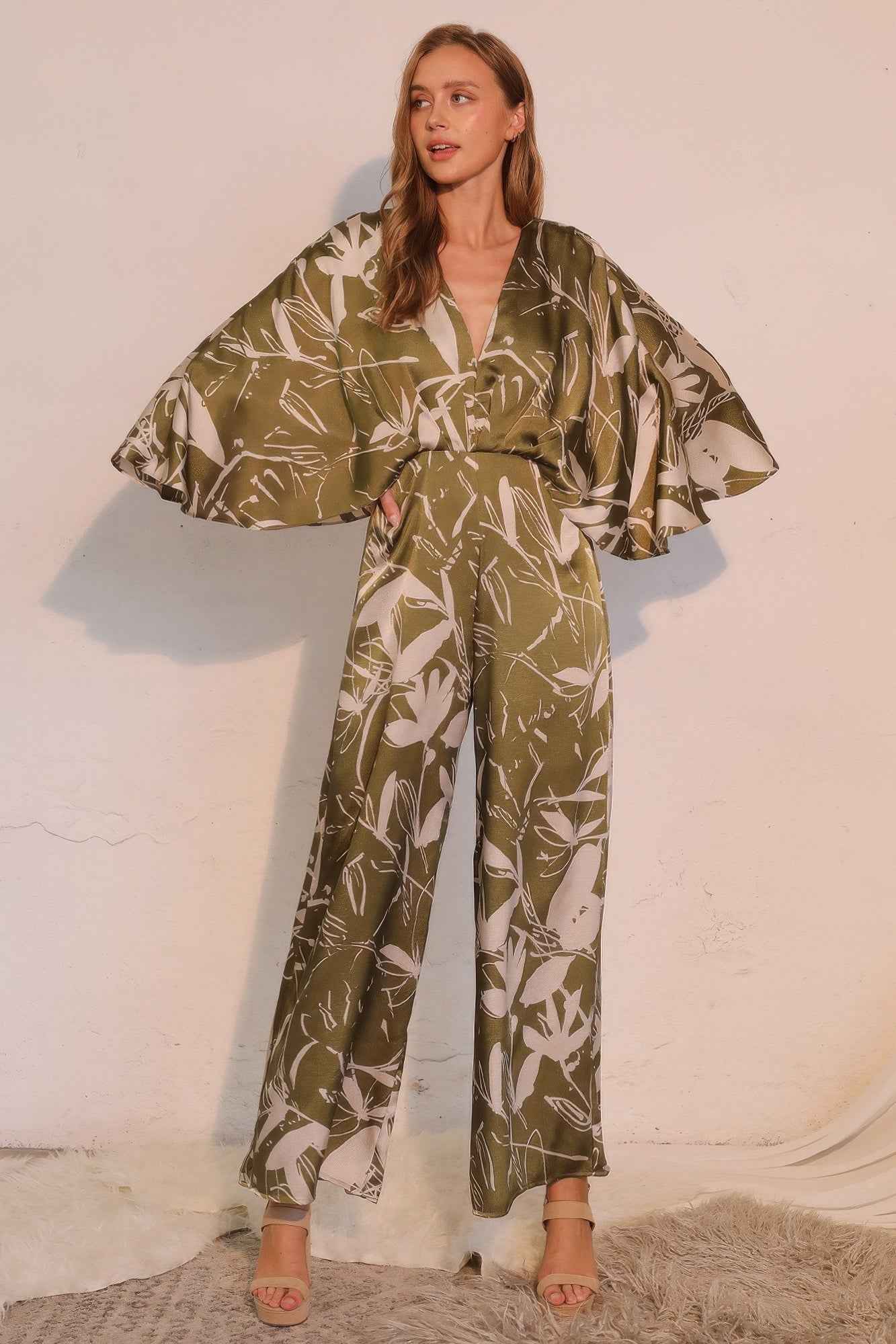 Satin Cape Jumpsuit - Dreaming Lily Print