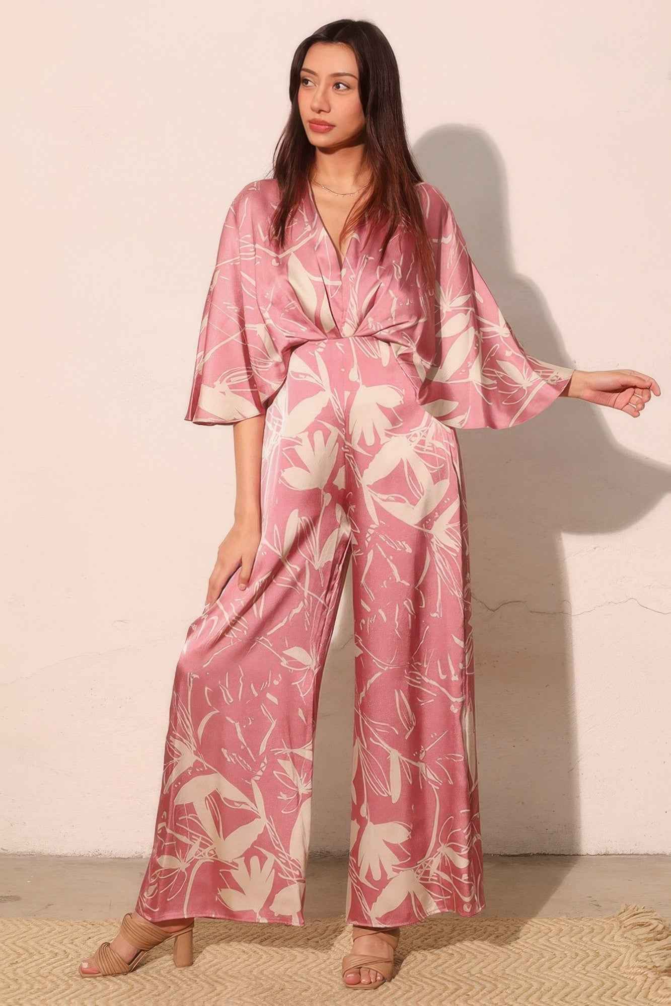 Satin Cape Jumpsuit - Dreaming Lily Print