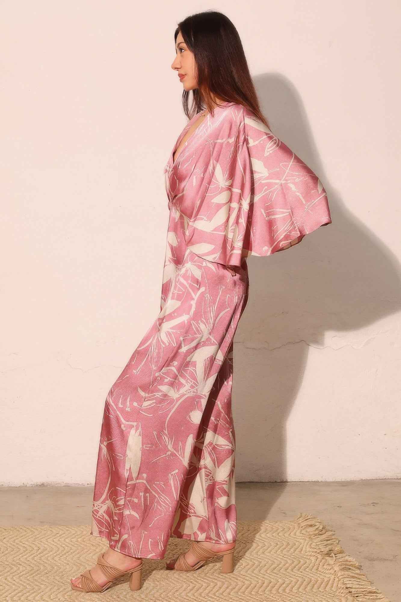 Satin Cape Jumpsuit - Dreaming Lily Print