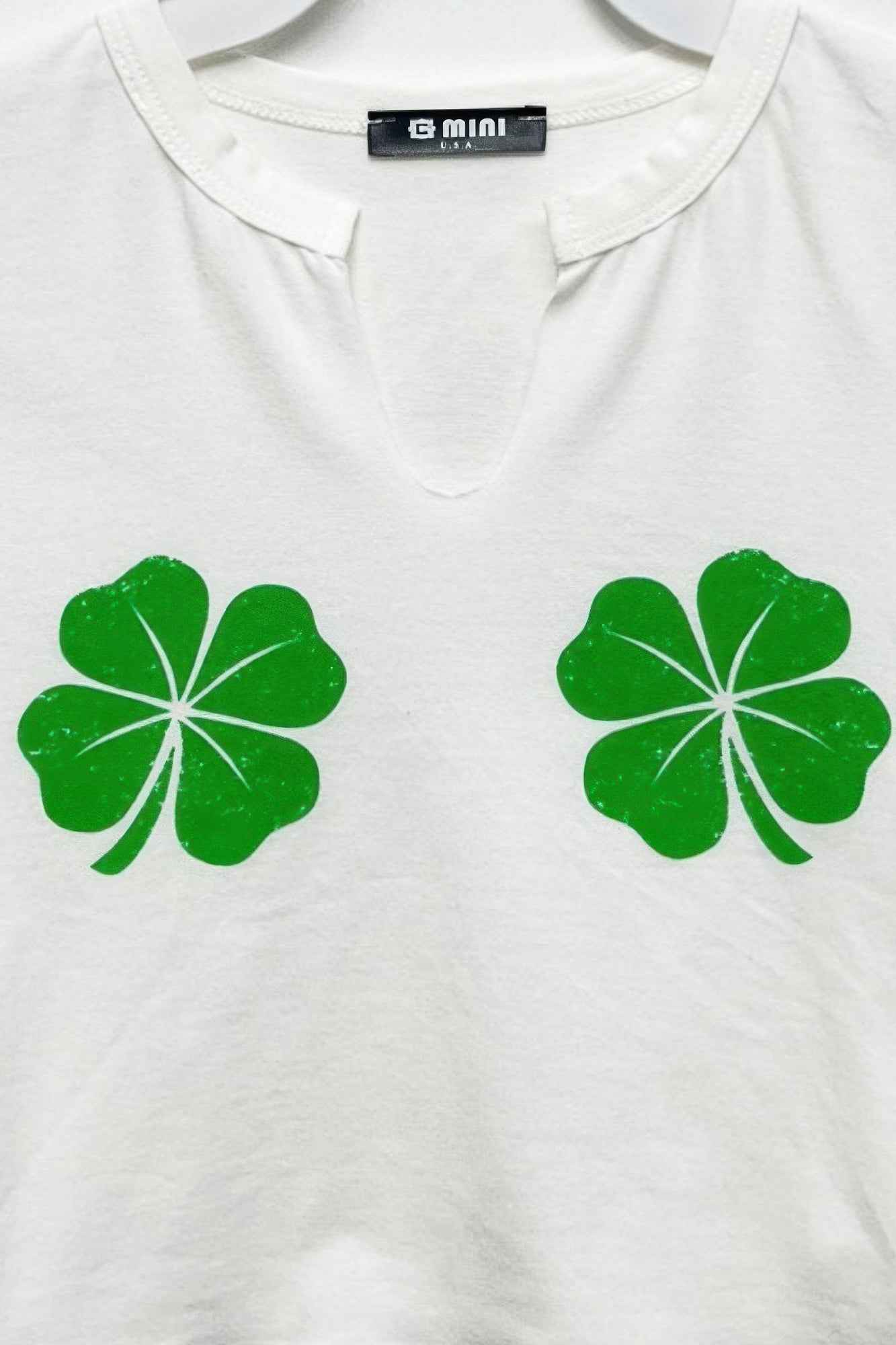 Graphic Short Sleeve Notched Neck Top