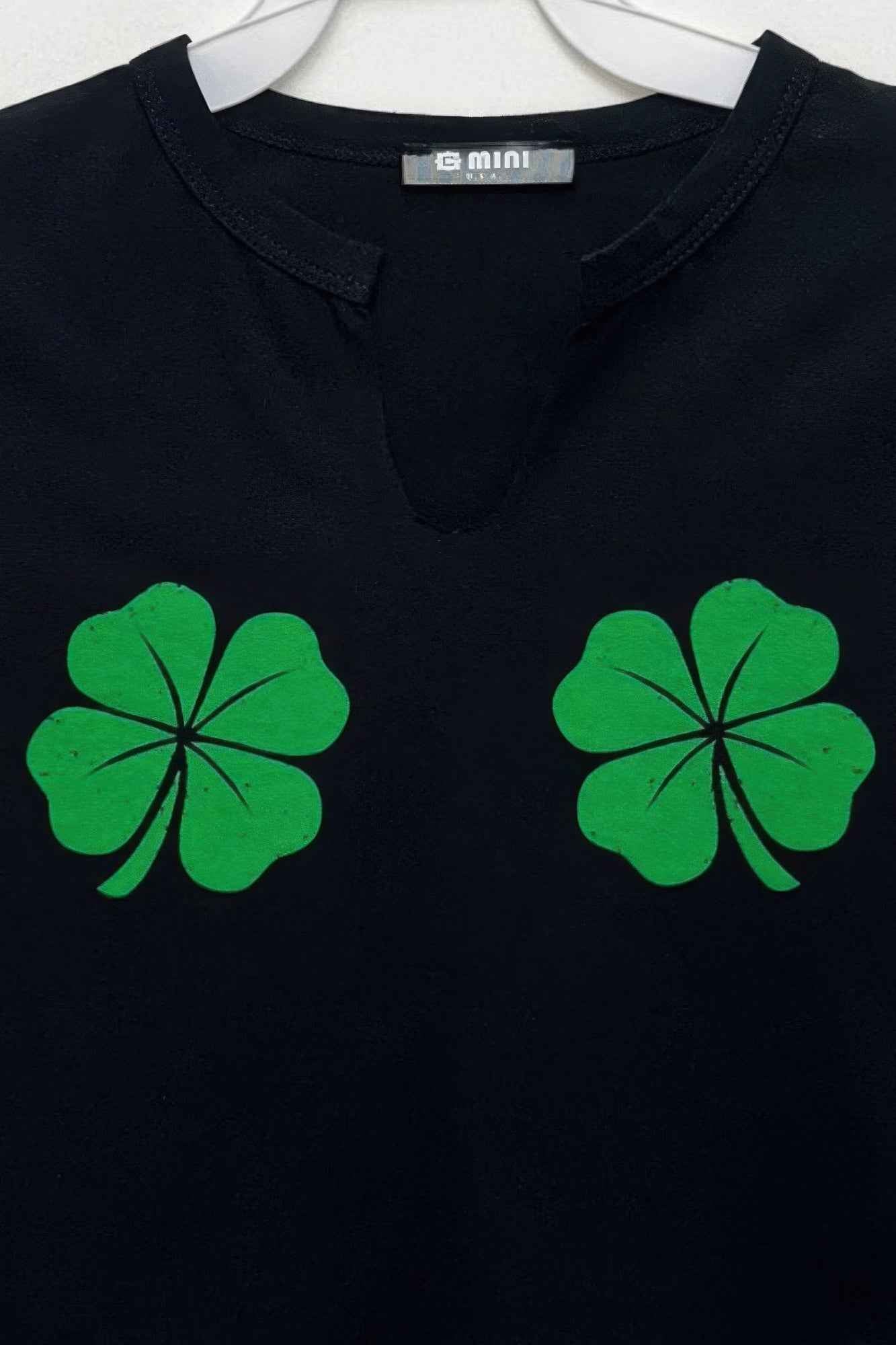 Graphic Short Sleeve Notched Neck Top