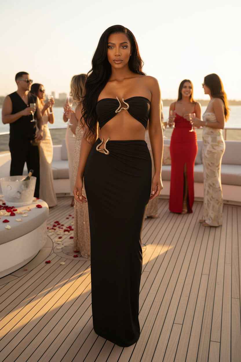 Summer Outfit Set - Tube Top Trim Detail Skirt