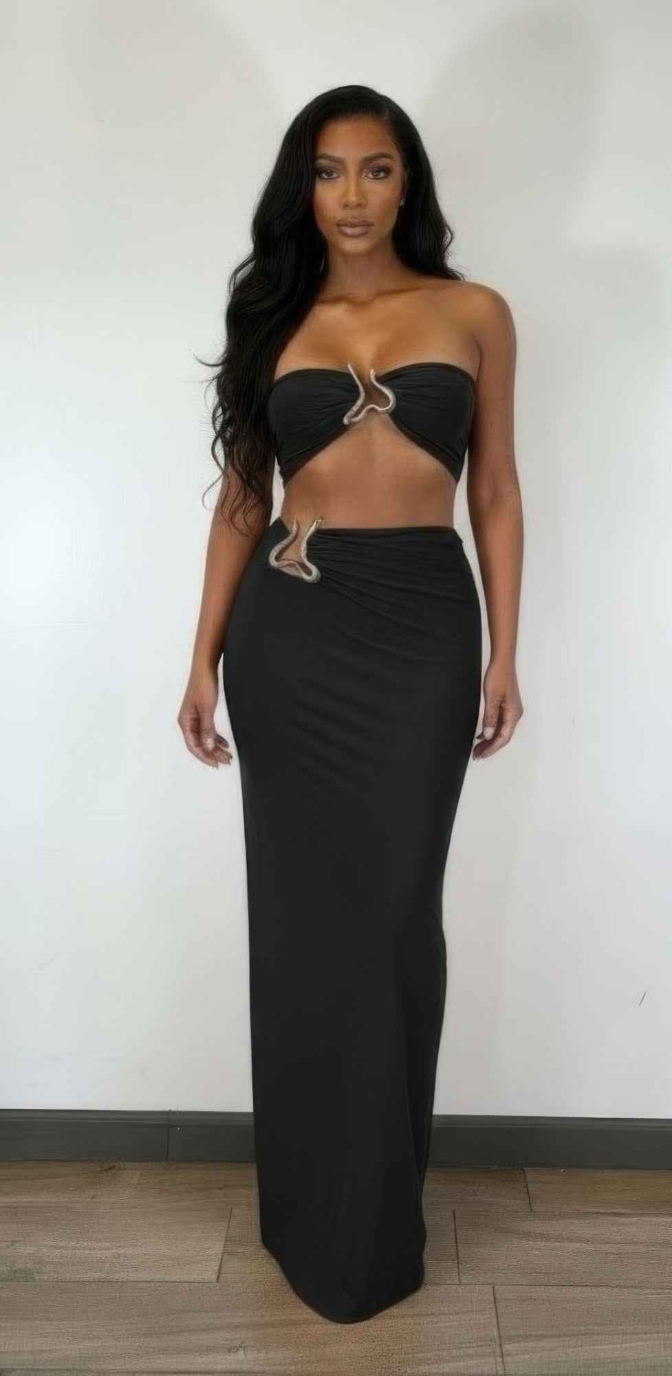 Summer Outfit Set - Tube Top Trim Detail Skirt