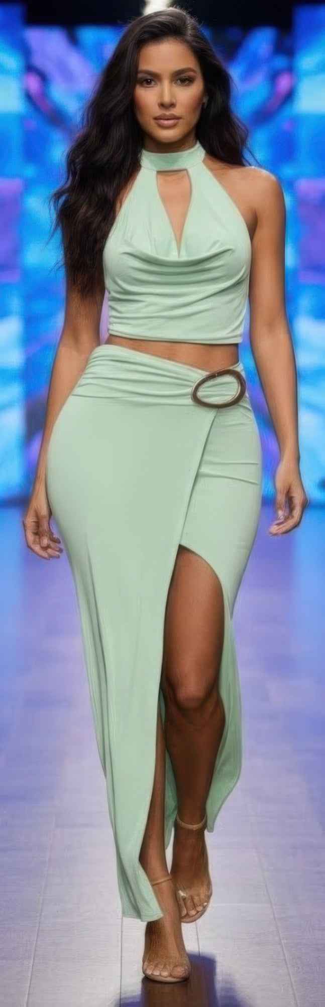 Halter Cowl Neck Scarf Top Oval Ring Skirt Set