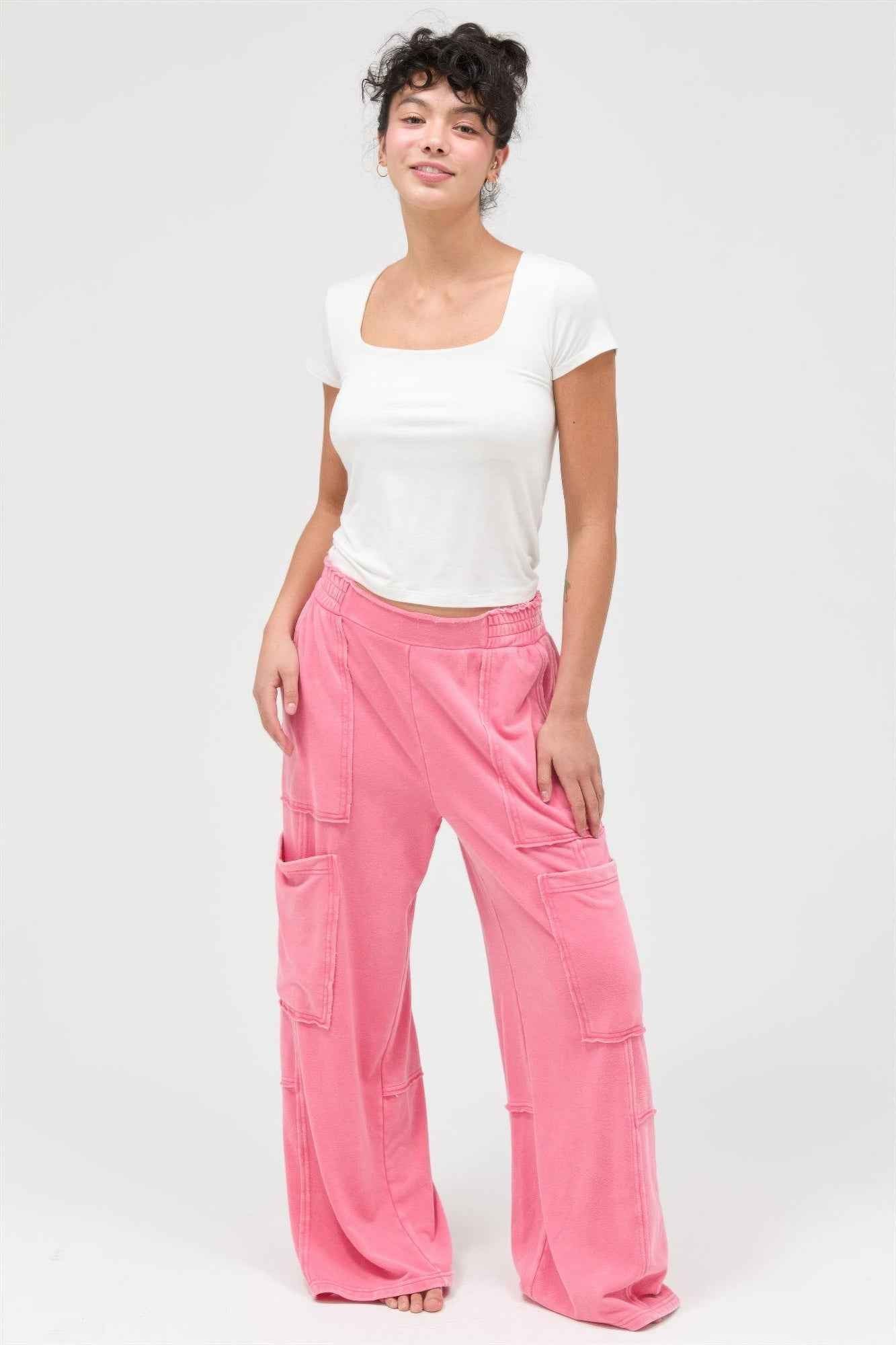 Mineral Wash Wide Leg Cargo Pants