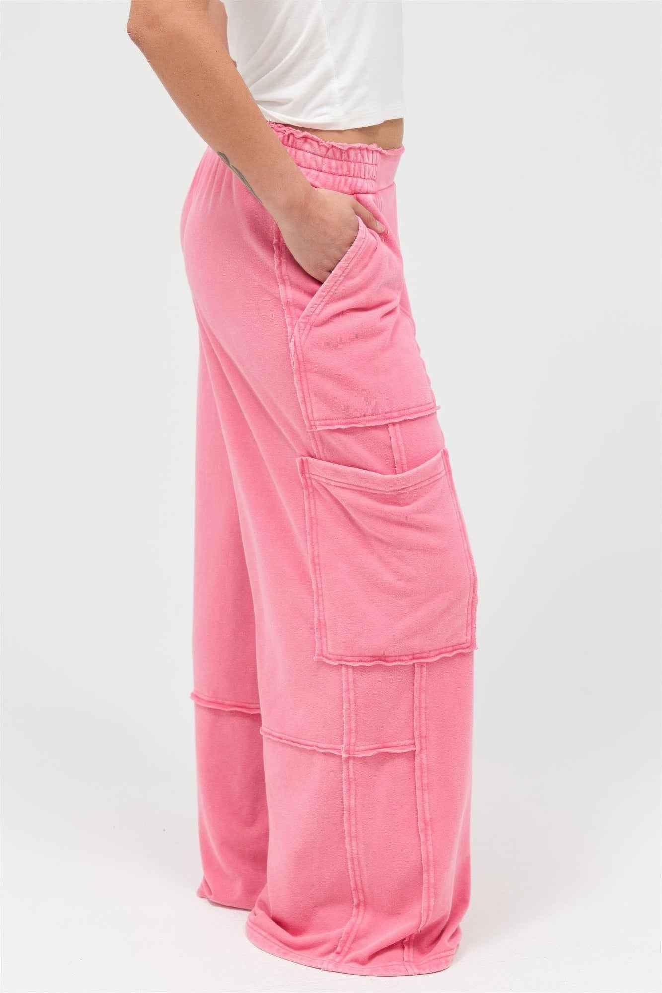 Mineral Wash Wide Leg Cargo Pants