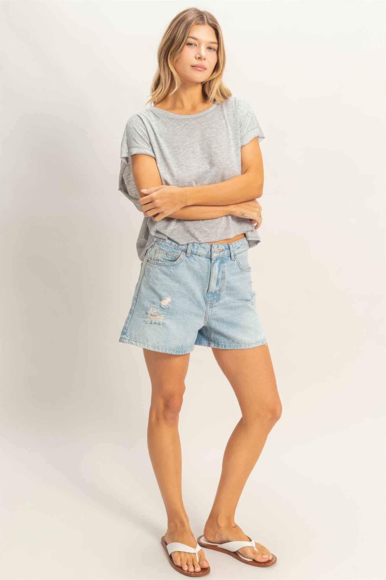 Boxy Crew Neck T-shirt - Relaxed Fit Top