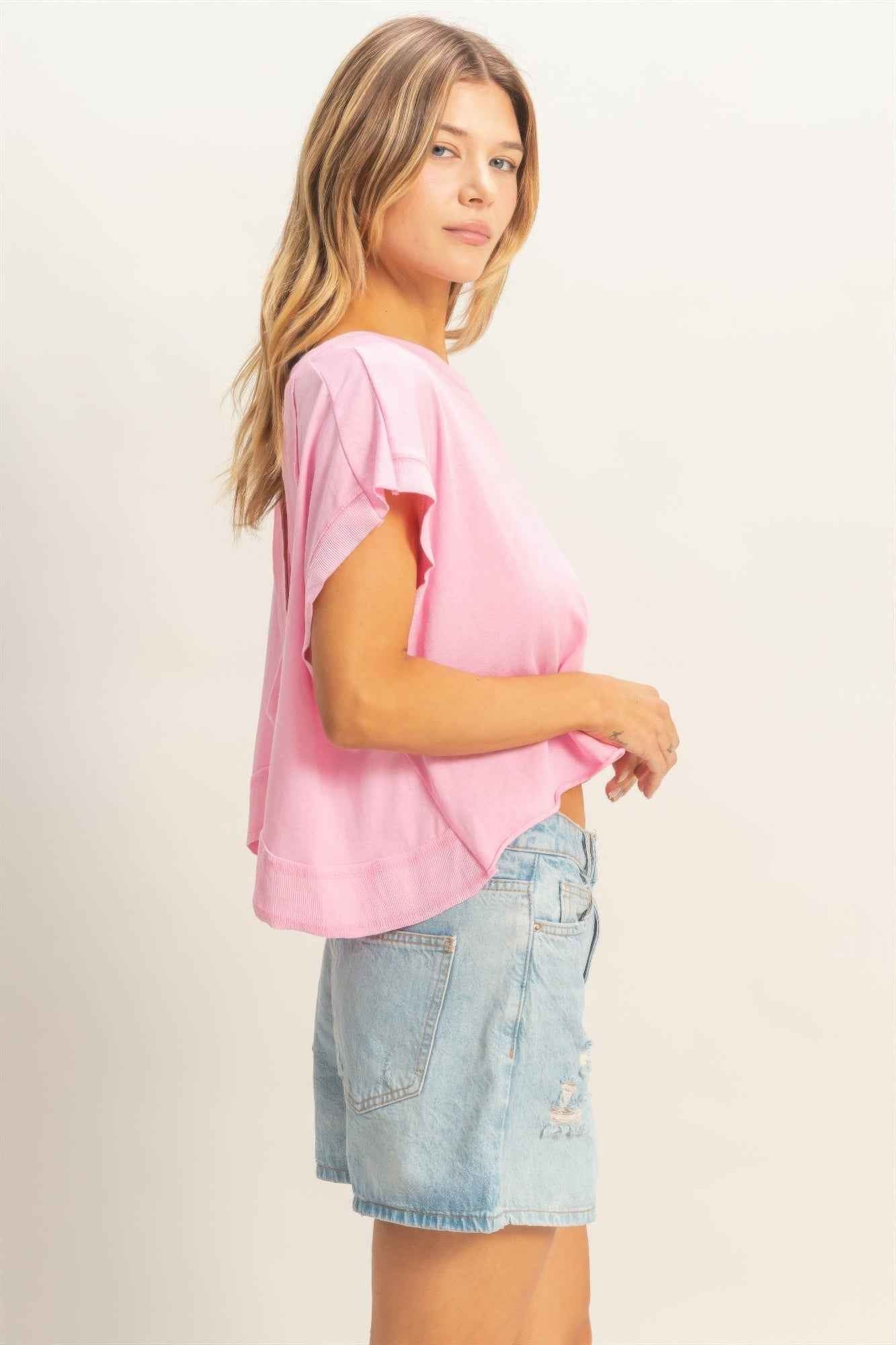 Boxy Crew Neck T-shirt - Relaxed Fit Top
