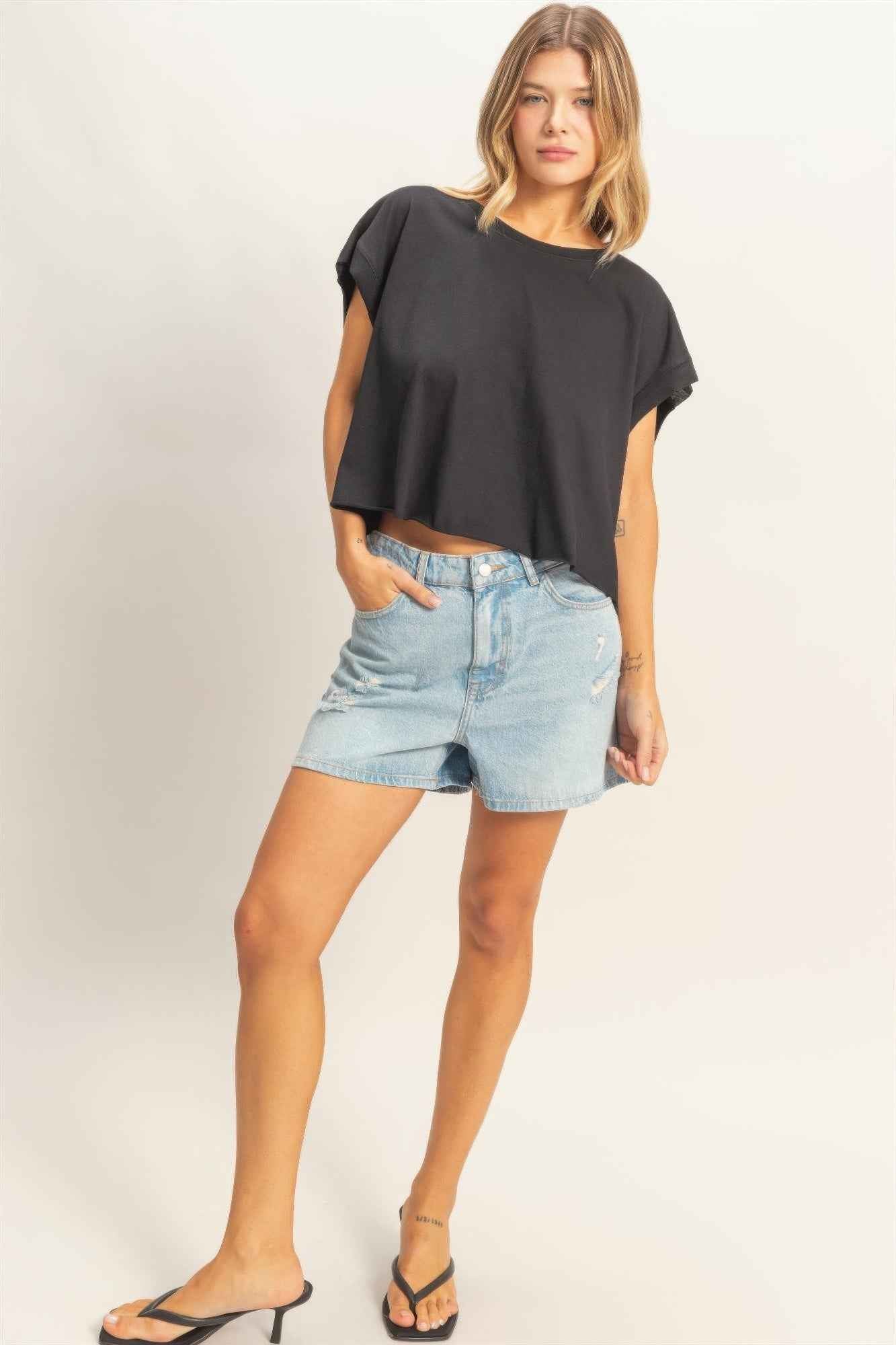 Boxy Crew Neck T-shirt - Relaxed Fit Top